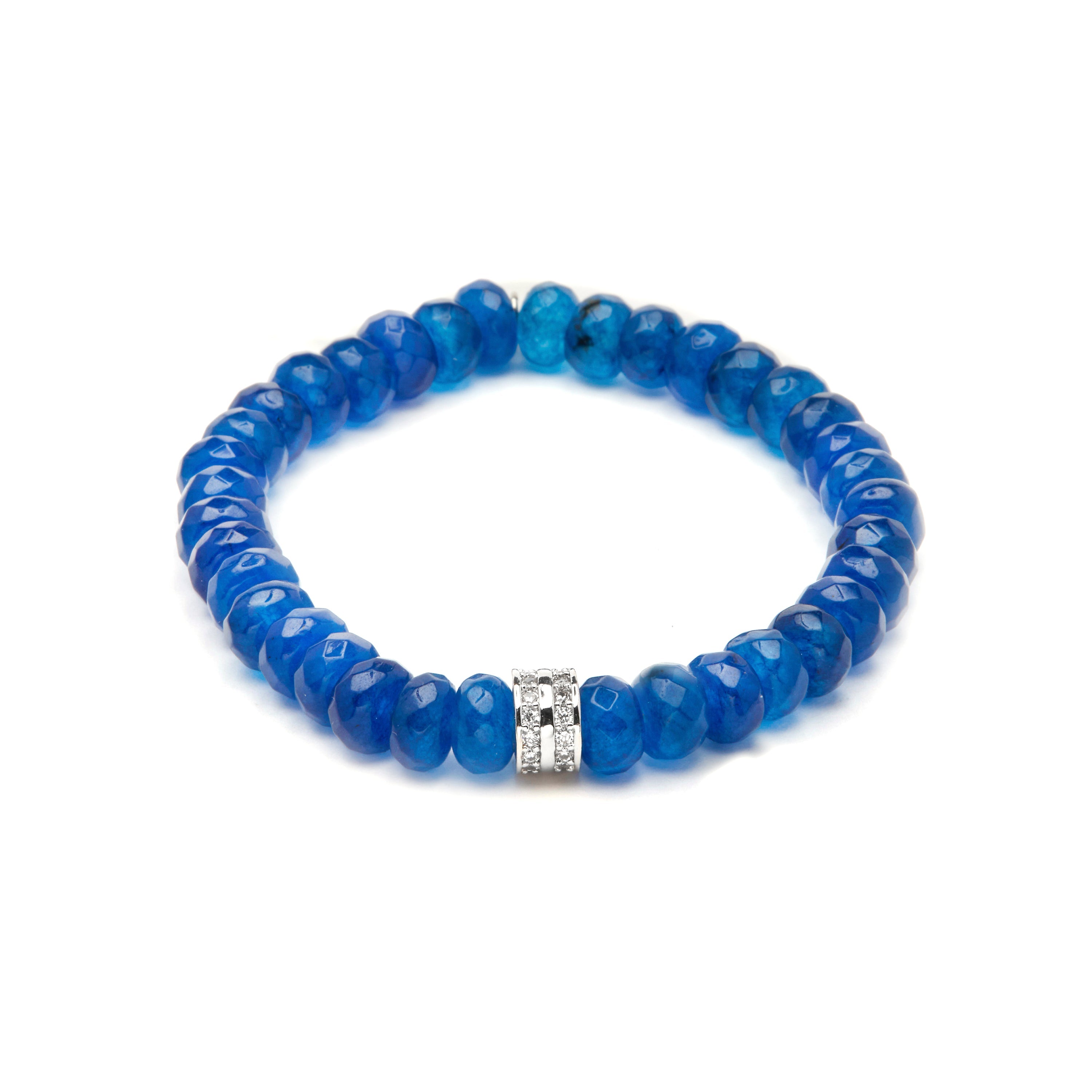 925 Sterling Silver and Blue Jade Rhodium-Plated Bracelet - Hado