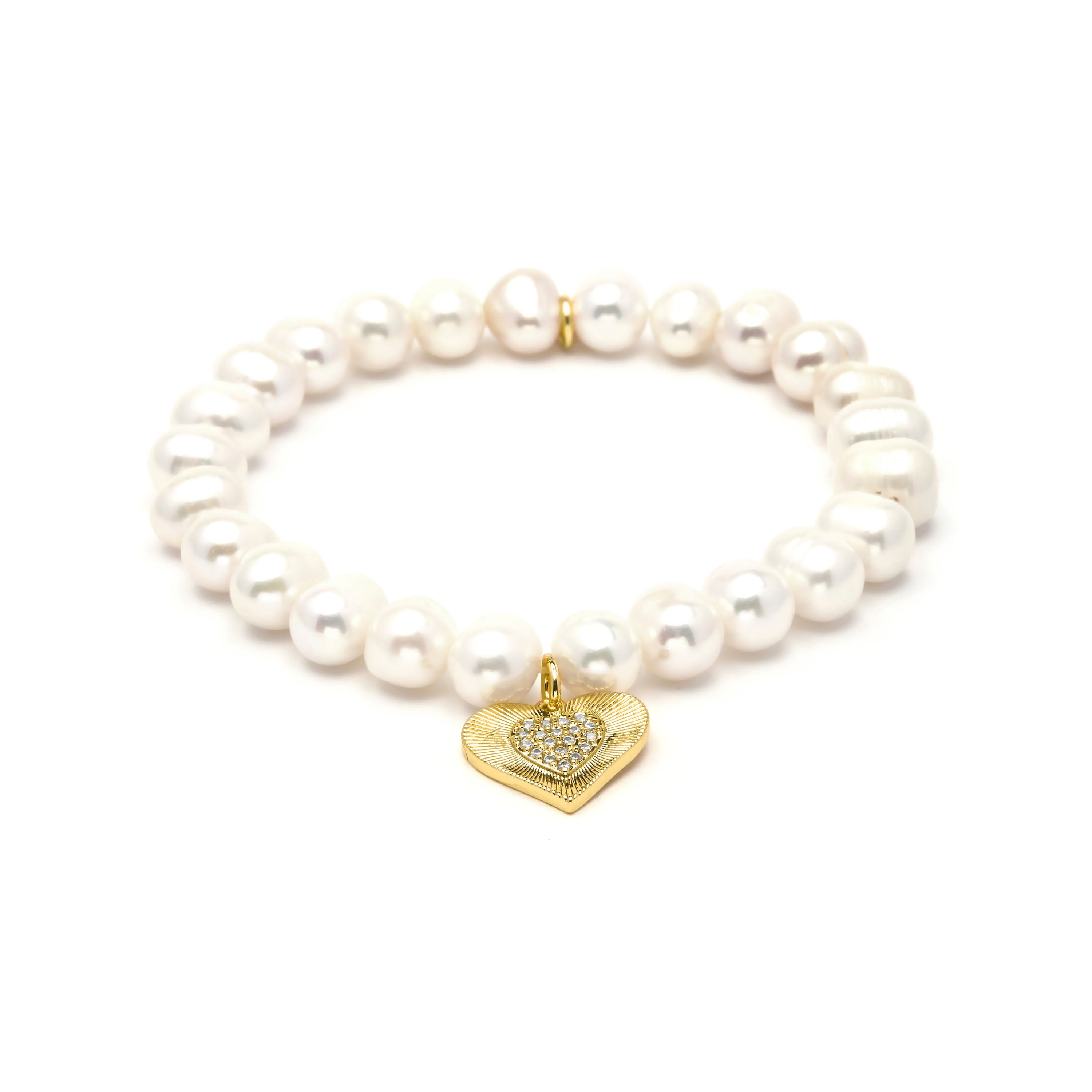 925 Sterling Silver Bracelet with White Pearl, 18k Yellow Gold Plated - Ramiya
