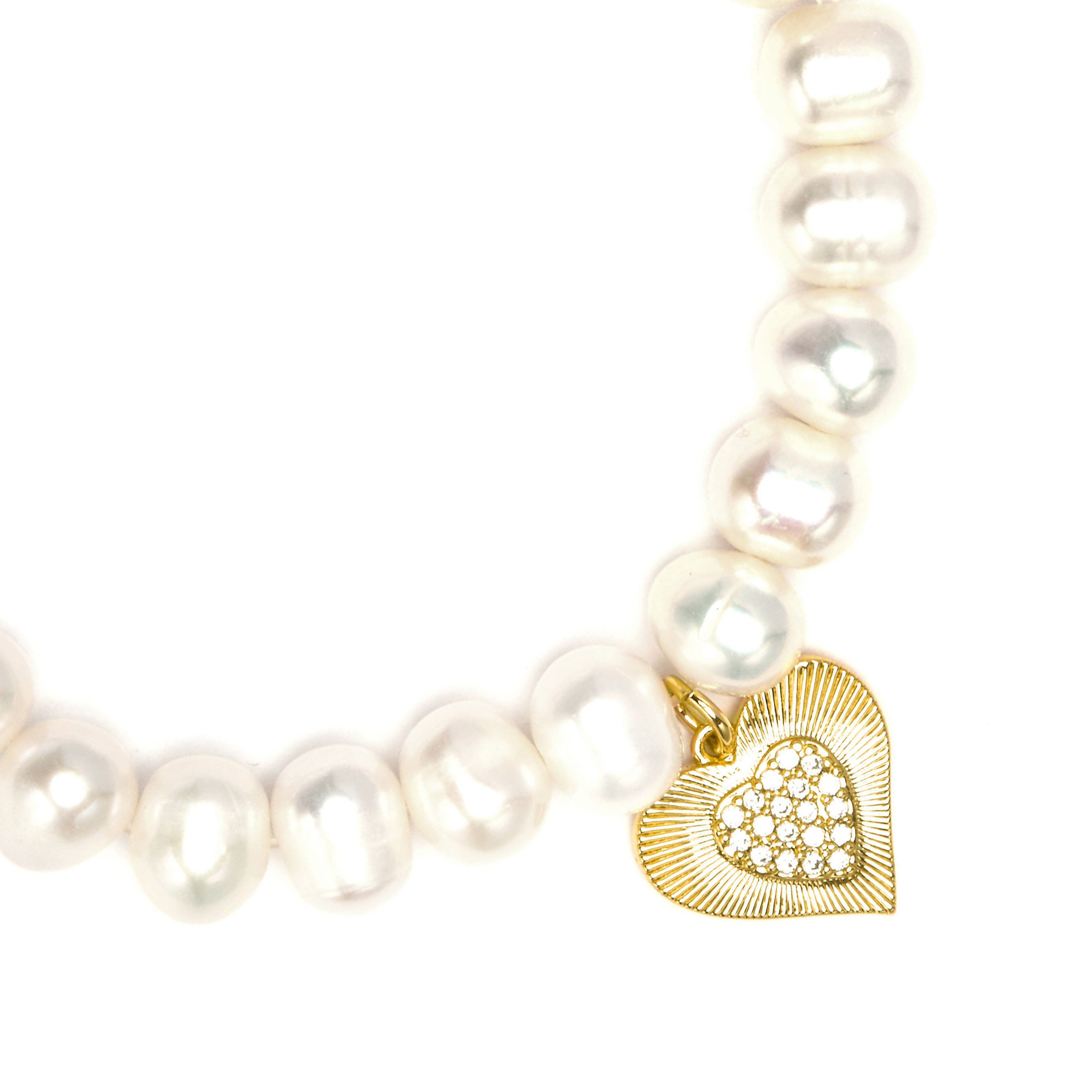 925 Sterling Silver Bracelet with White Pearl, 18k Yellow Gold Plated - Ramiya
