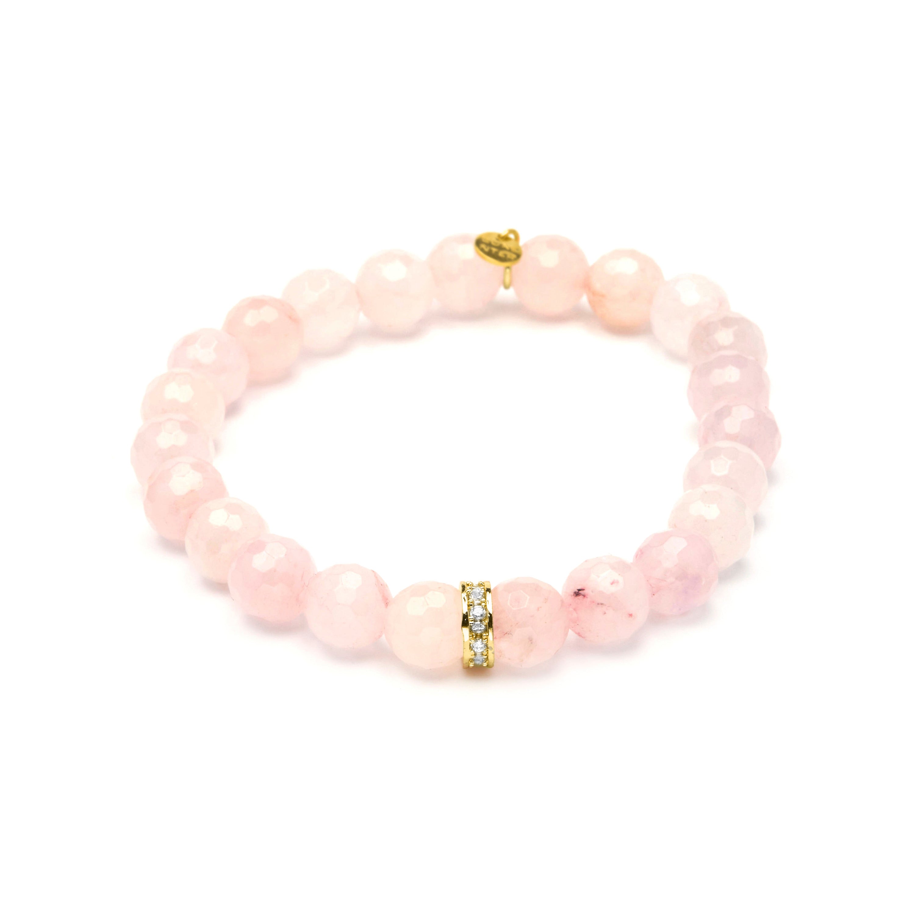 925 Sterling Silver and Rose Quartz Bracelet with 18k Yellow Gold Finish - Nielsi