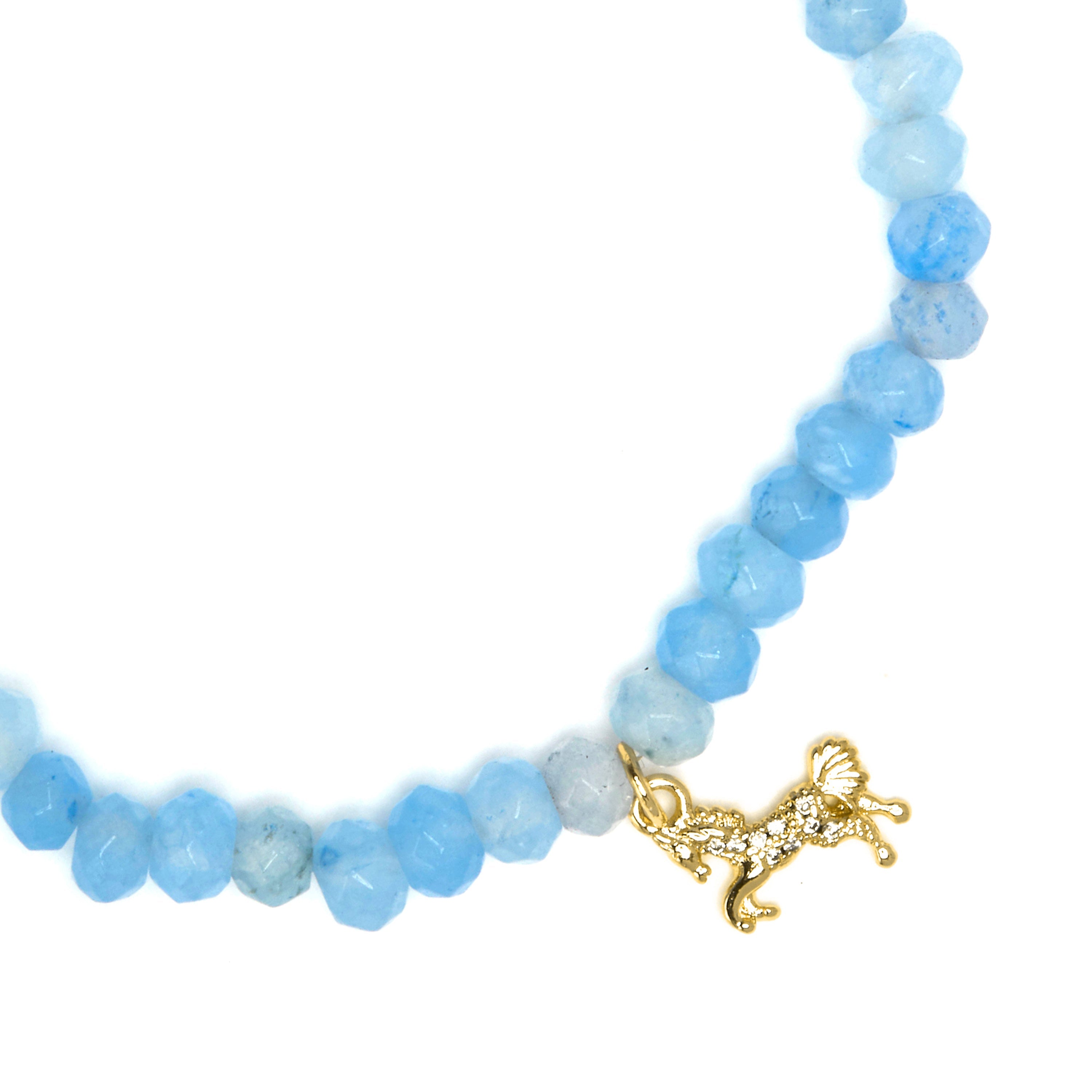 925 Sterling Silver and Blue Jade Bracelet finished in 18k yellow gold - Korsa