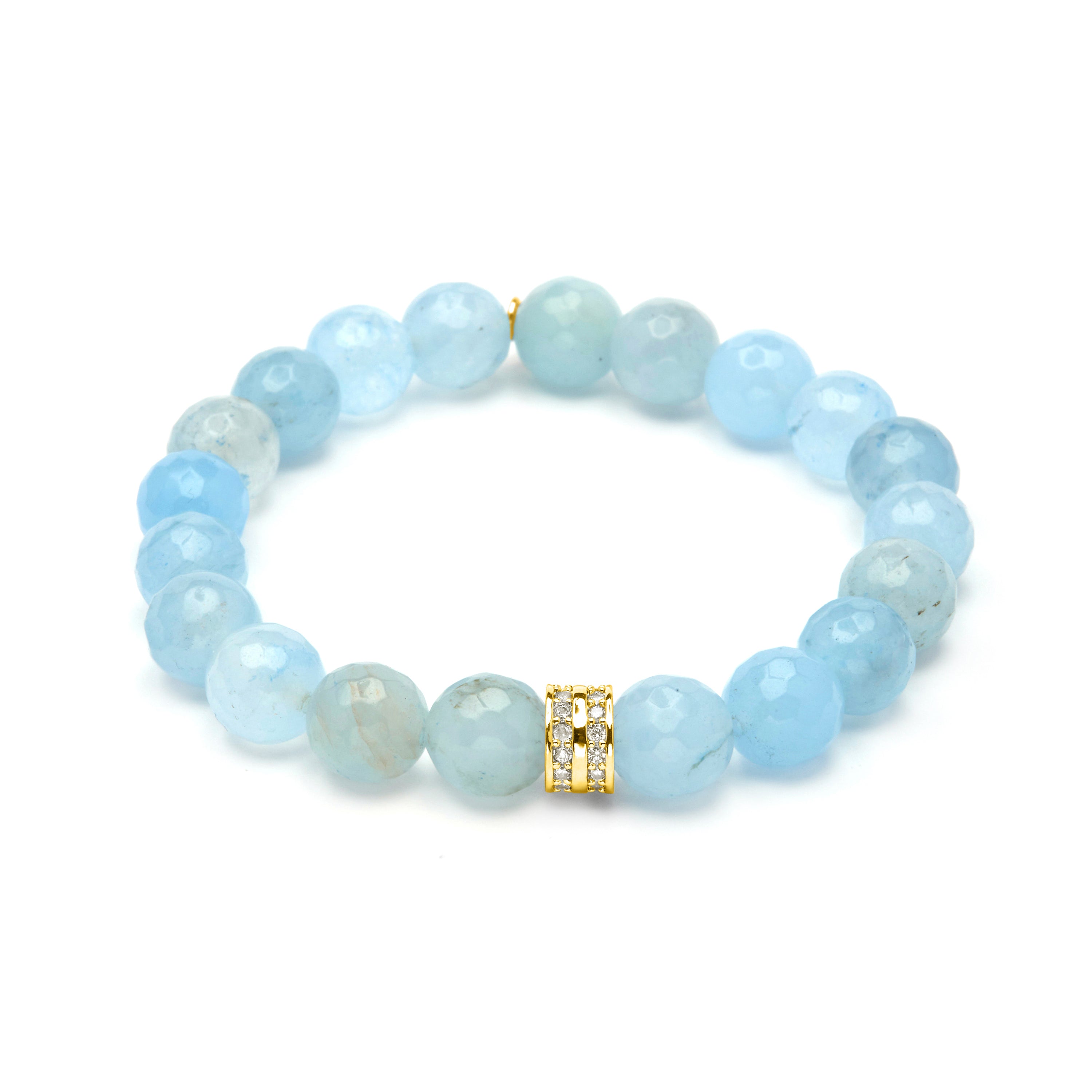 925 Sterling Silver and Blue Jade Bracelet with 18k Yellow Gold Finish - Napha