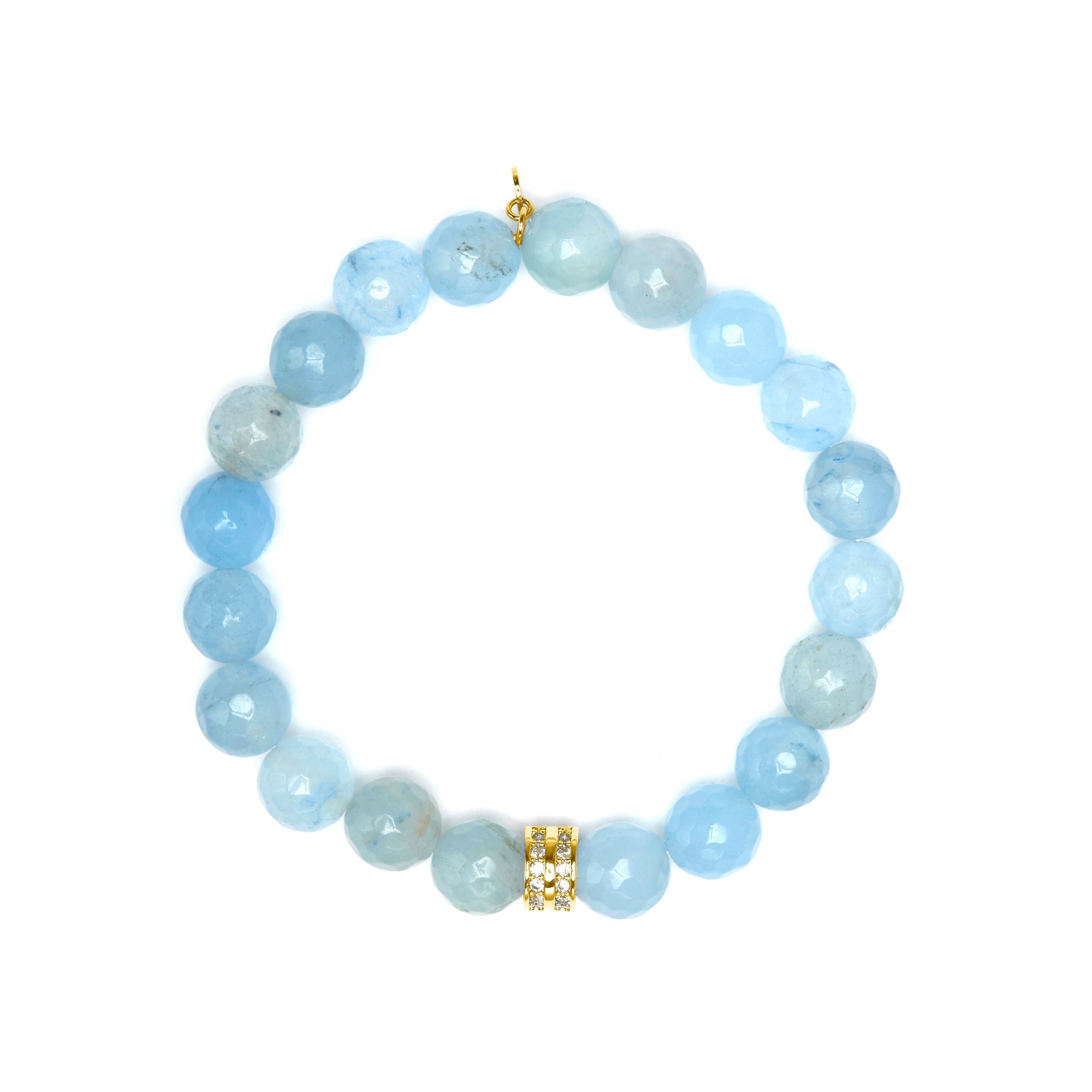 925 Sterling Silver and Blue Jade Bracelet with 18k Yellow Gold Finish - Napha