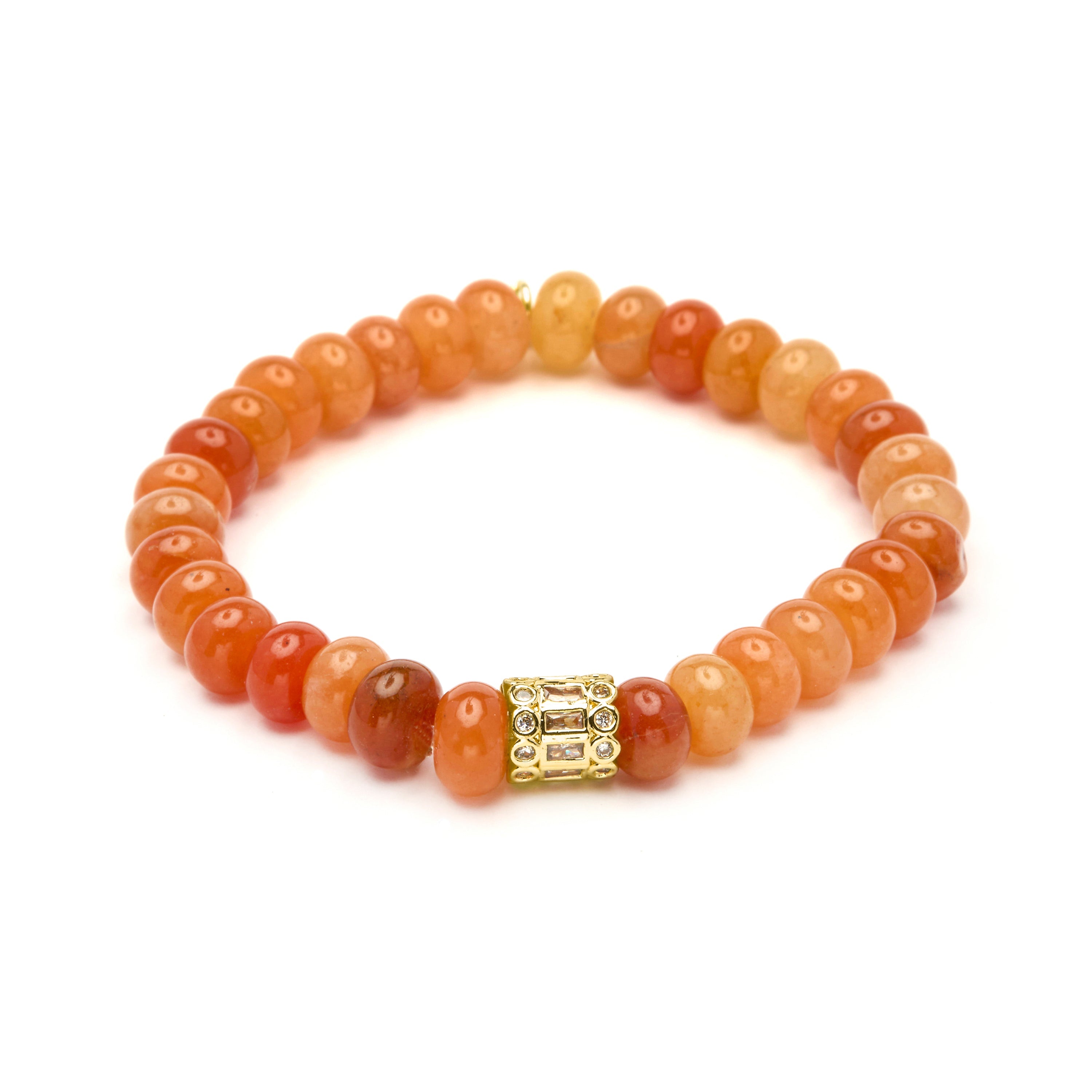 925 Sterling Silver and Orange Aventurine Bracelet with 18k Yellow Gold Finish - Overon