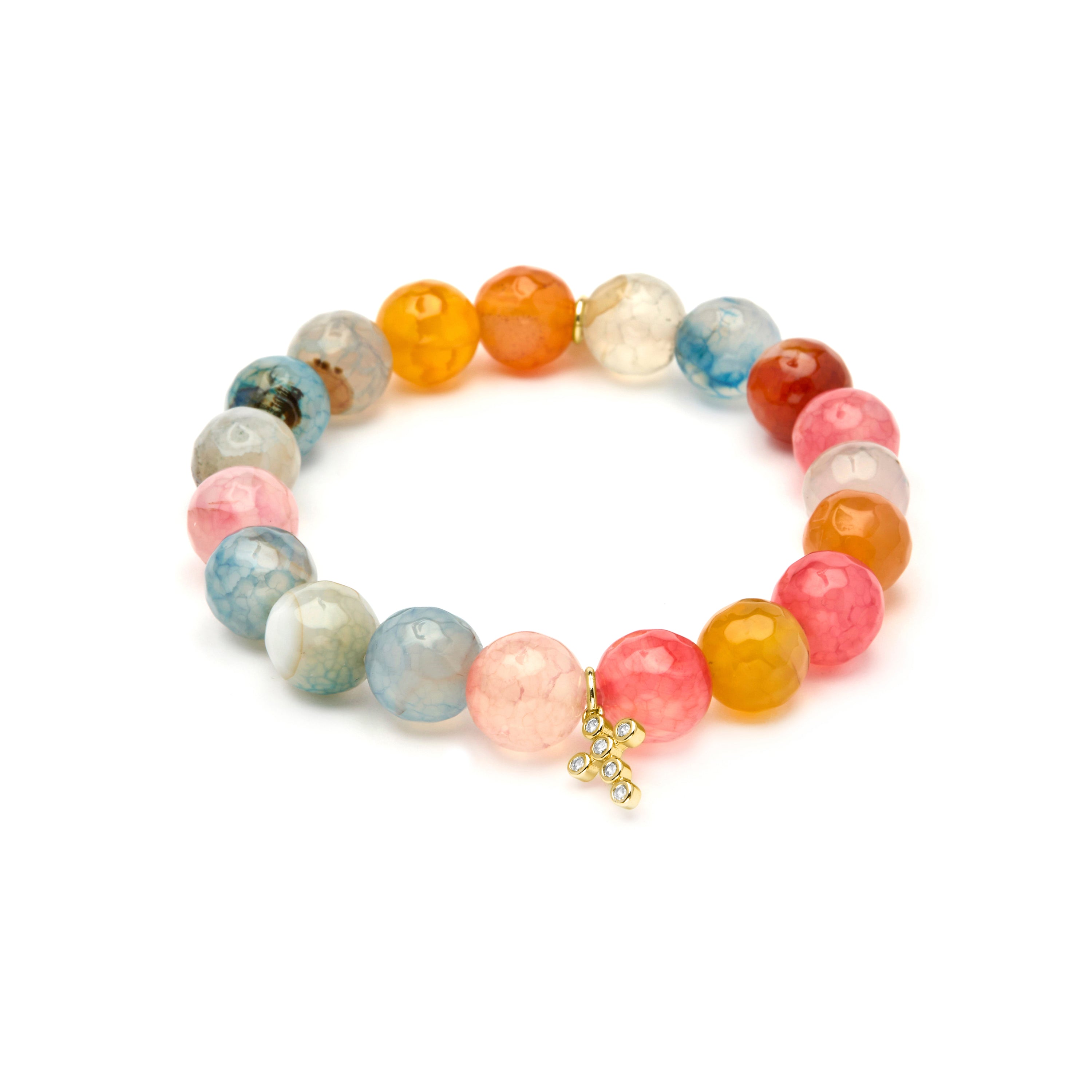 925 Sterling Silver and Multicolor Agate Bracelet with 18k Yellow Gold Finish - Morak
