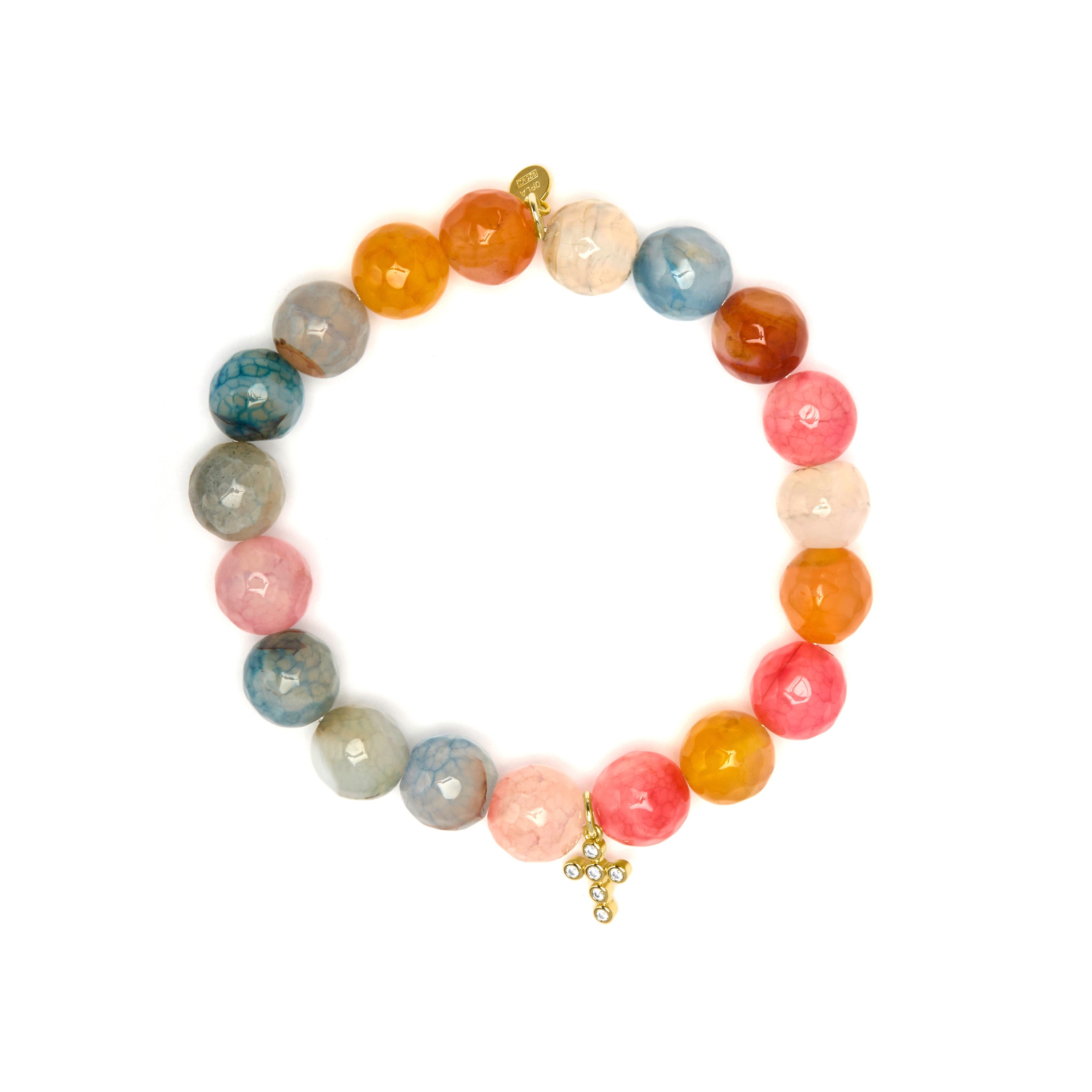 925 Sterling Silver and Multicolor Agate Bracelet with 18k Yellow Gold Finish - Morak