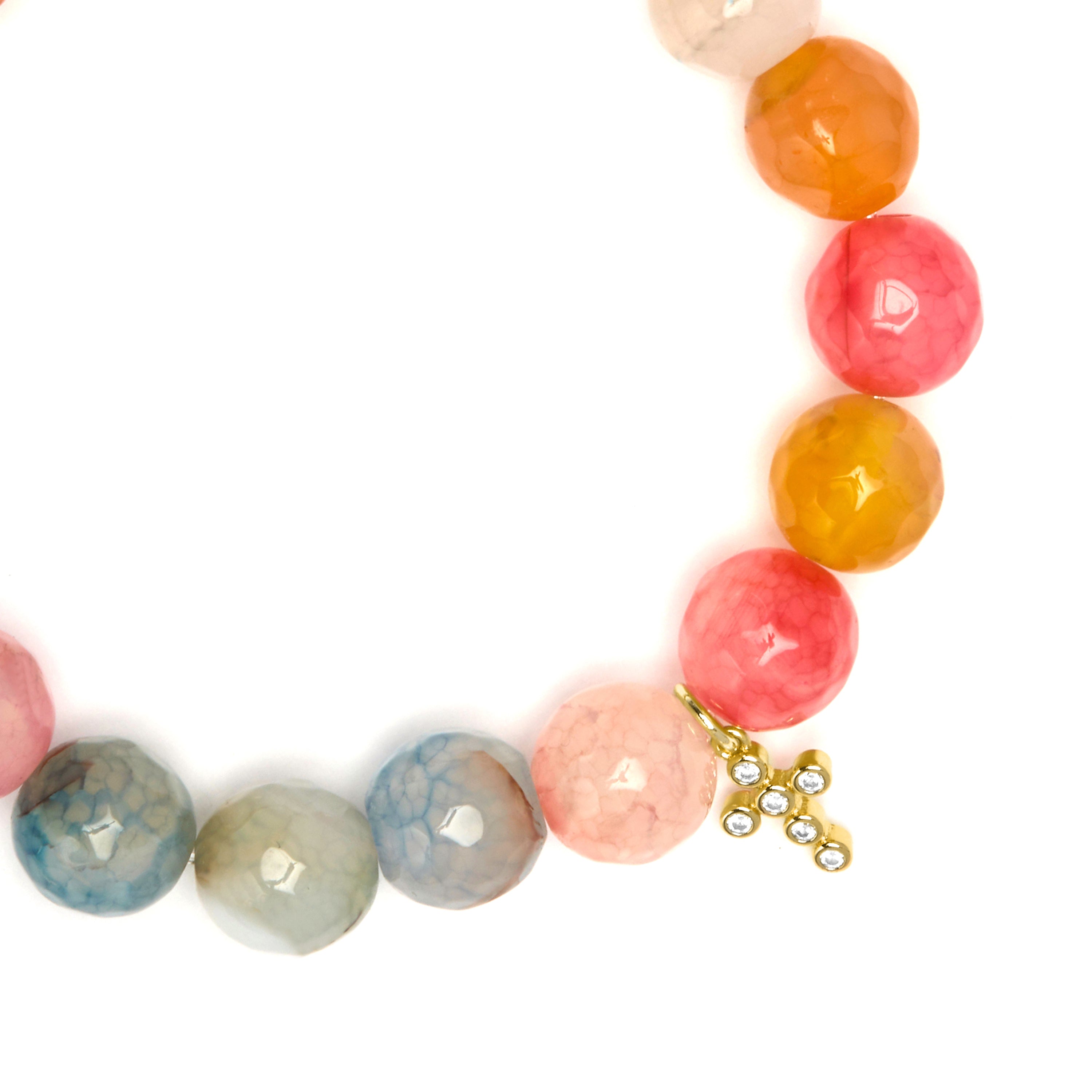 925 Sterling Silver and Multicolor Agate Bracelet with 18k Yellow Gold Finish - Morak