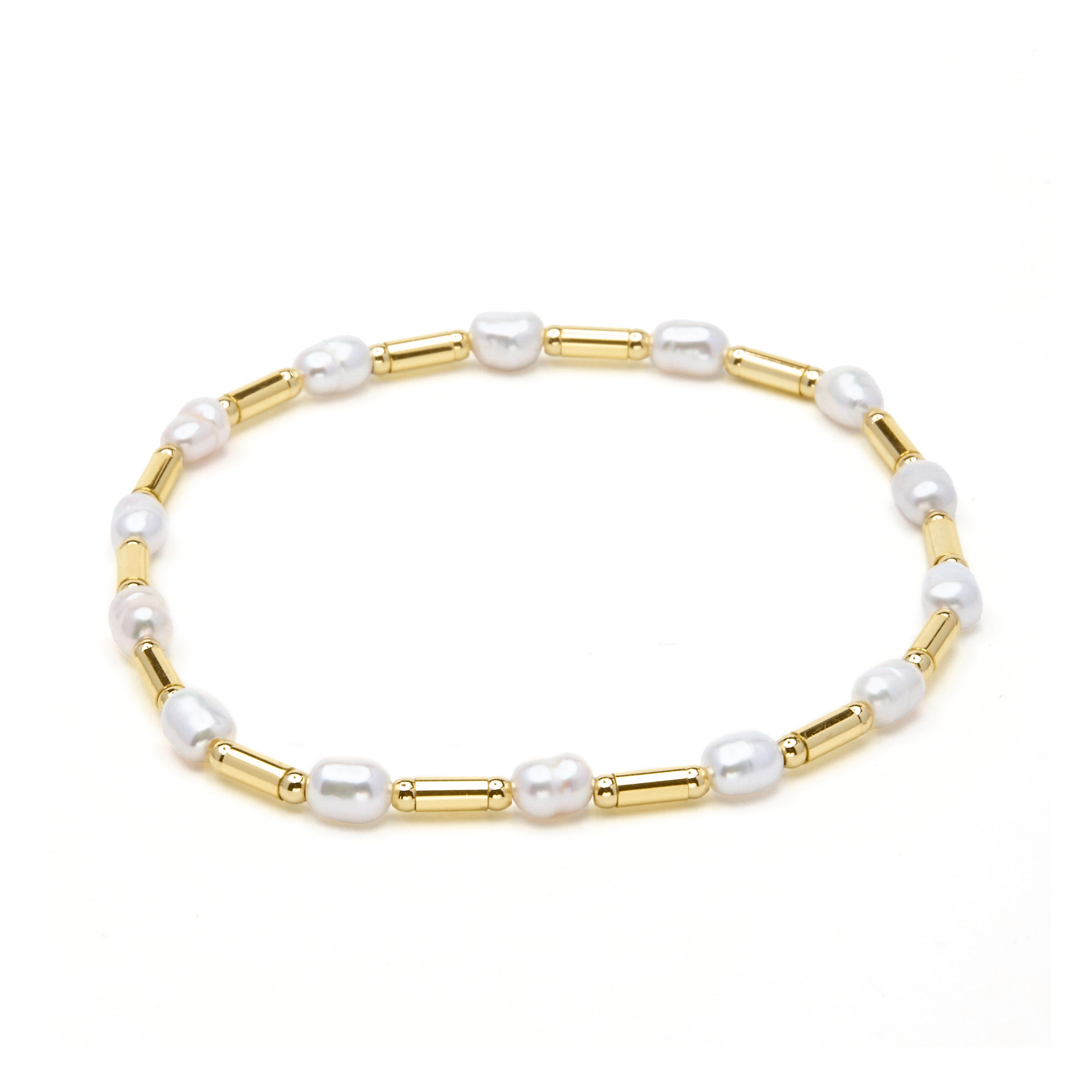 925 Sterling Silver and White Pearl Bracelet with 18k Yellow Gold Plating - Laurid