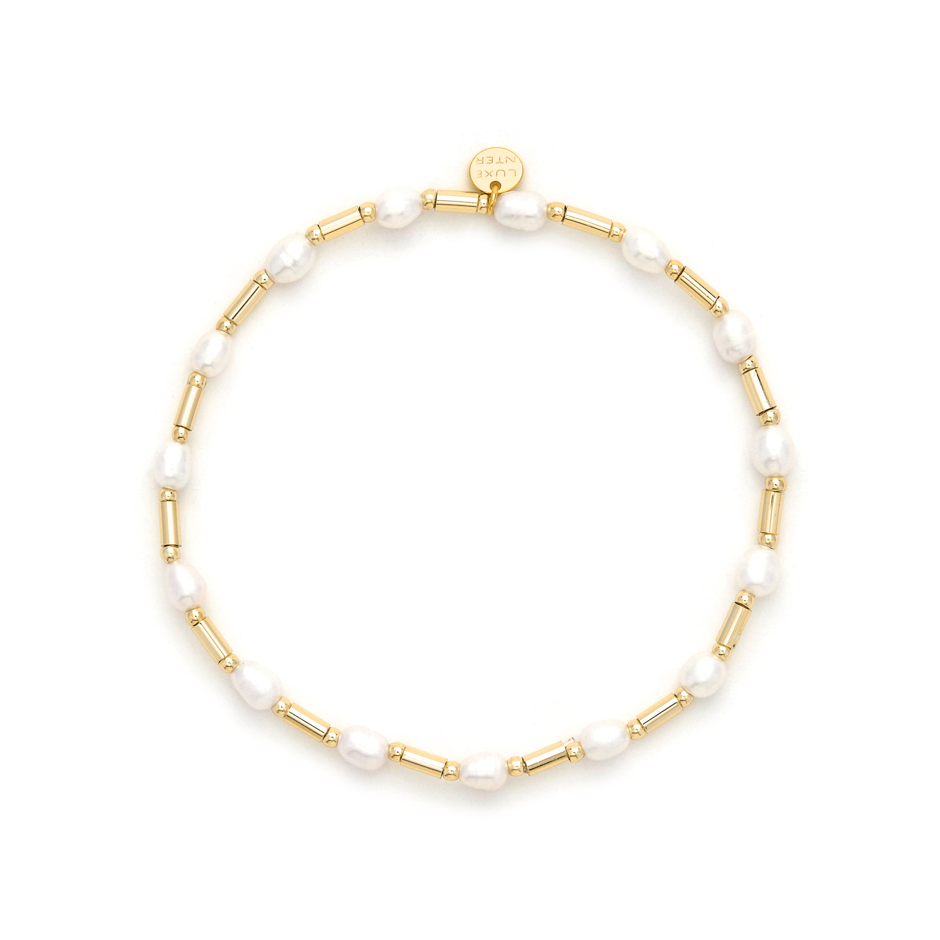 925 Sterling Silver and White Pearl Bracelet with 18k Yellow Gold Plating - Laurid