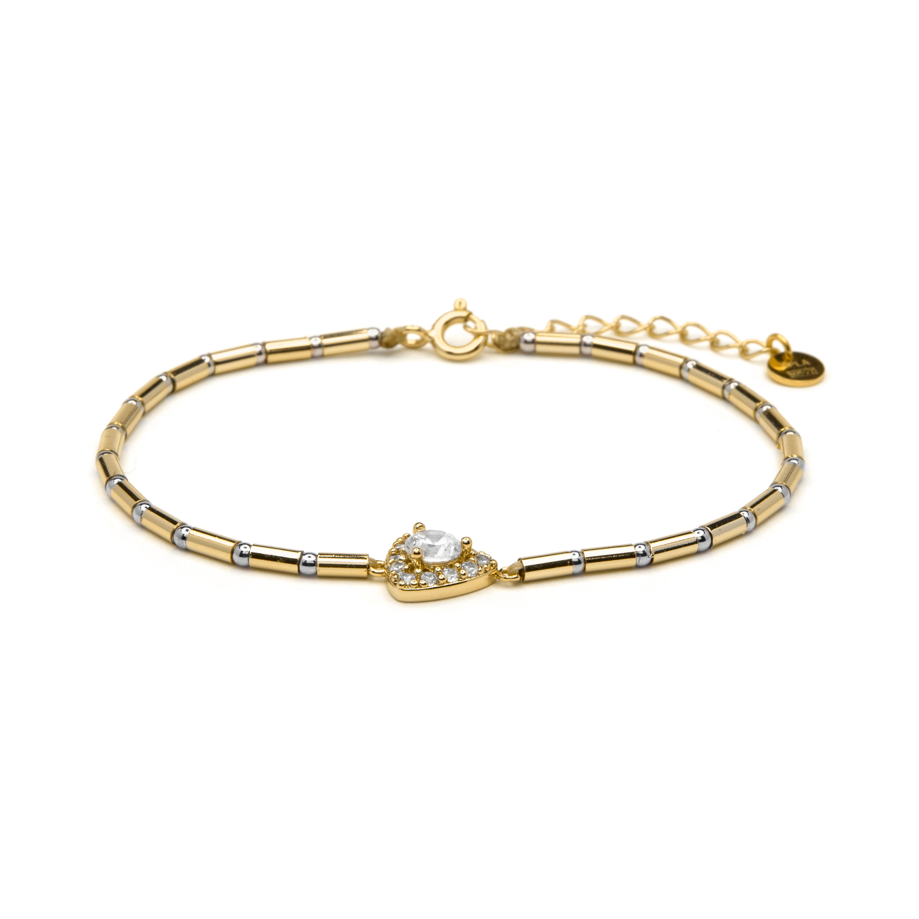 925 Sterling Silver and Brilliant Zirconia Bracelet with 18k Yellow Gold Finish - Aldra