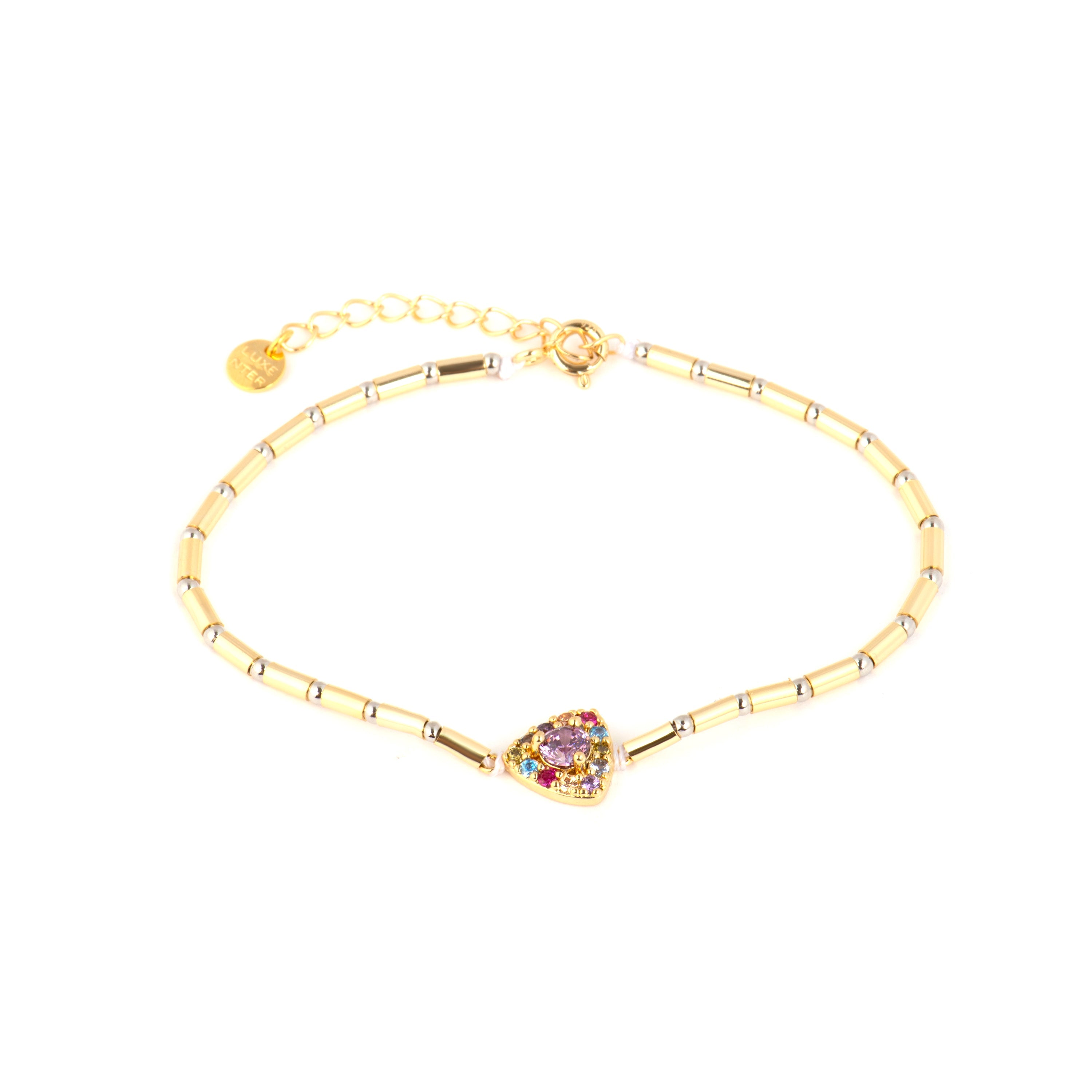 925 Sterling Silver Multicolor Zirconia Bracelet with 18k Yellow Gold Finish - Aldra