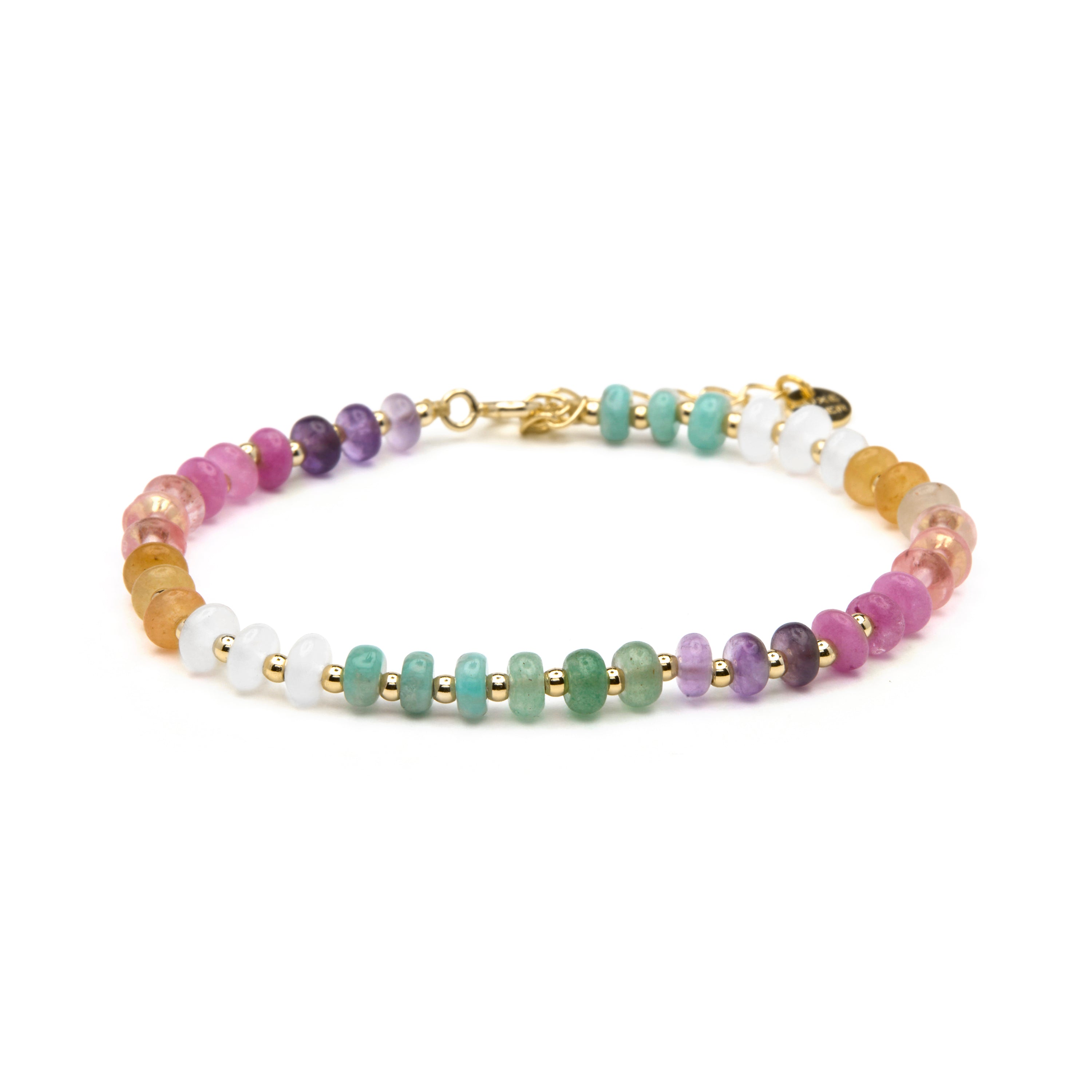 Sterling Silver 925 and Multicolor Natural Stone Bracelet with 18k Yellow Gold Finish - Uwa