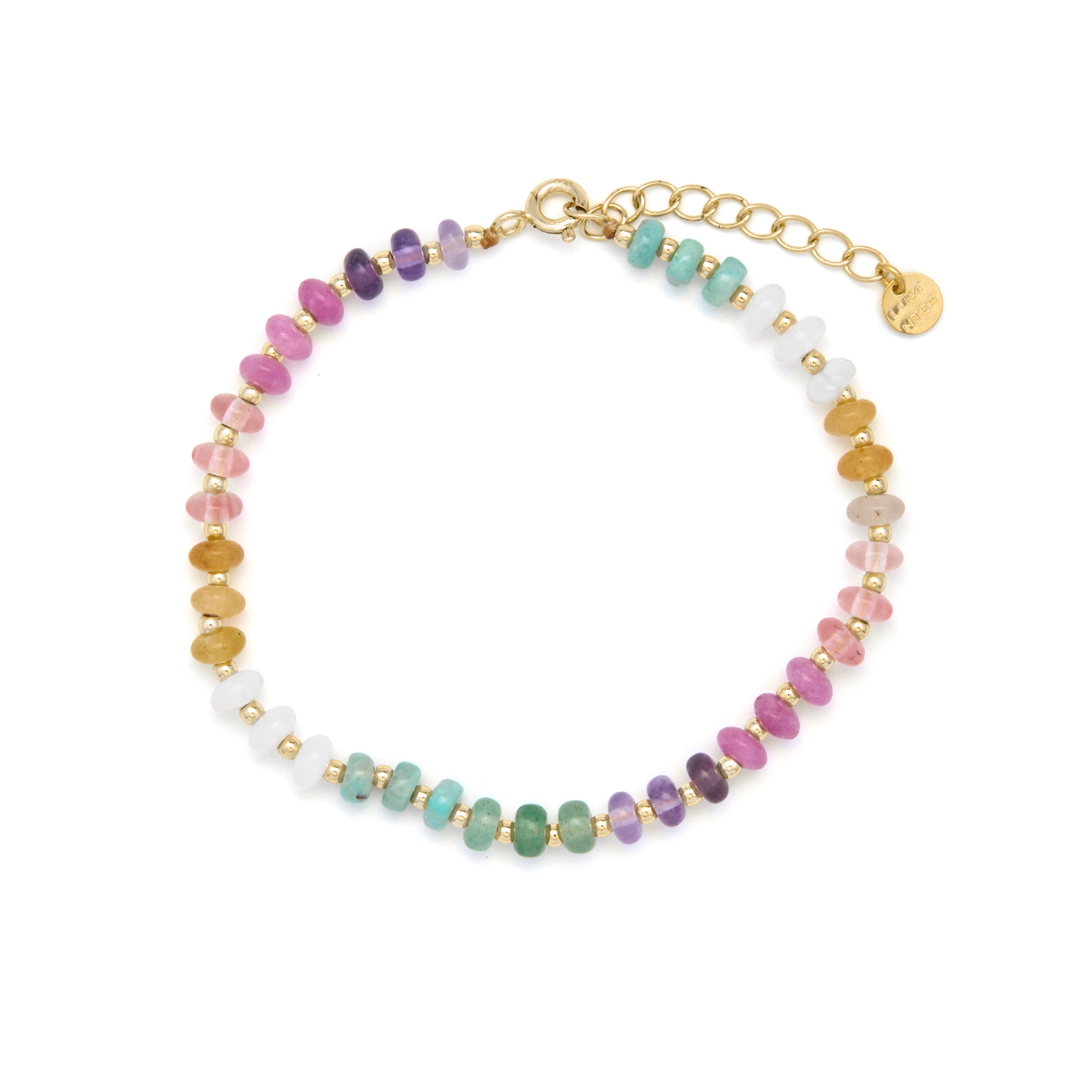 Sterling Silver 925 and Multicolor Natural Stone Bracelet with 18k Yellow Gold Finish - Uwa