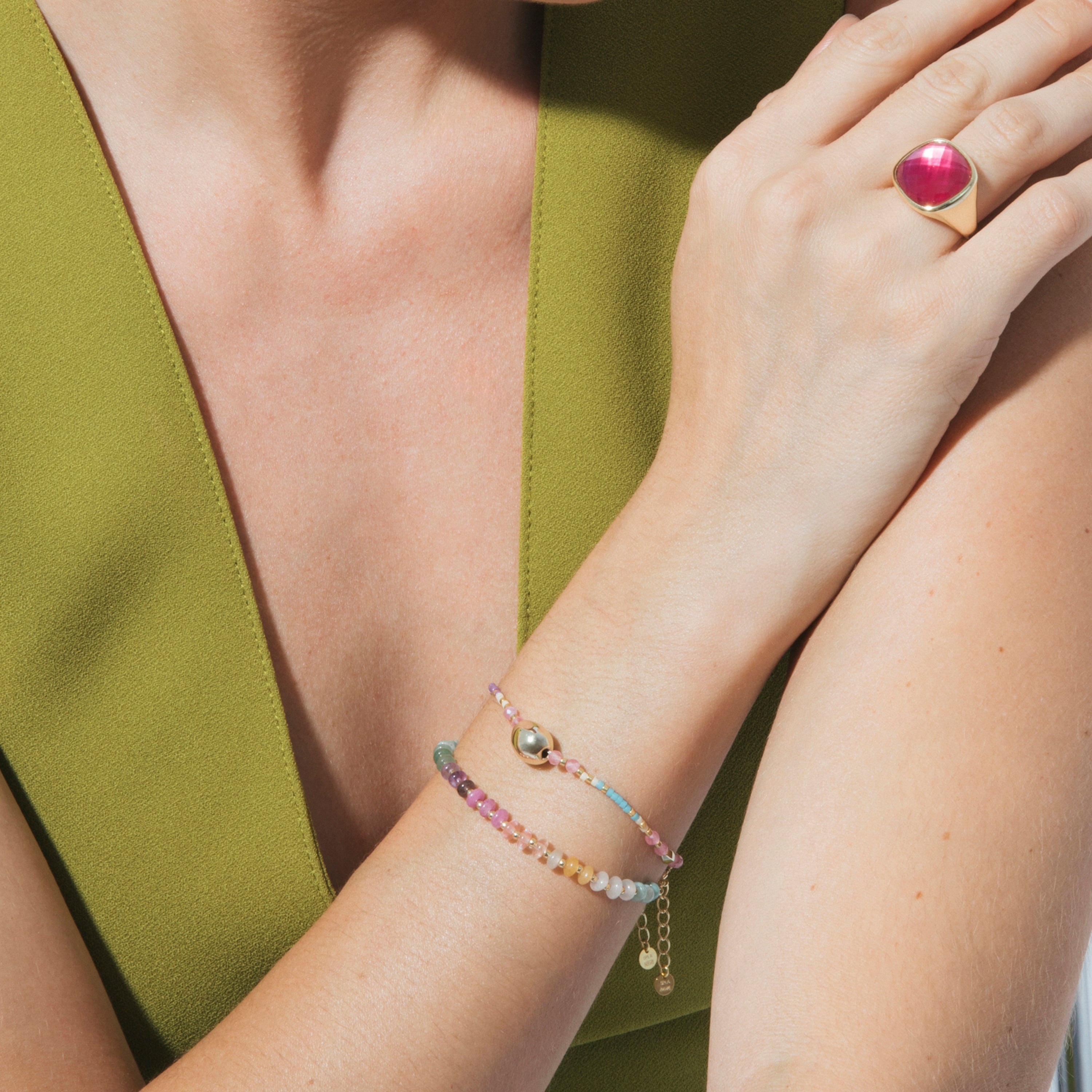 Sterling Silver 925 and Multicolor Natural Stone Bracelet with 18k Yellow Gold Finish - Uwa
