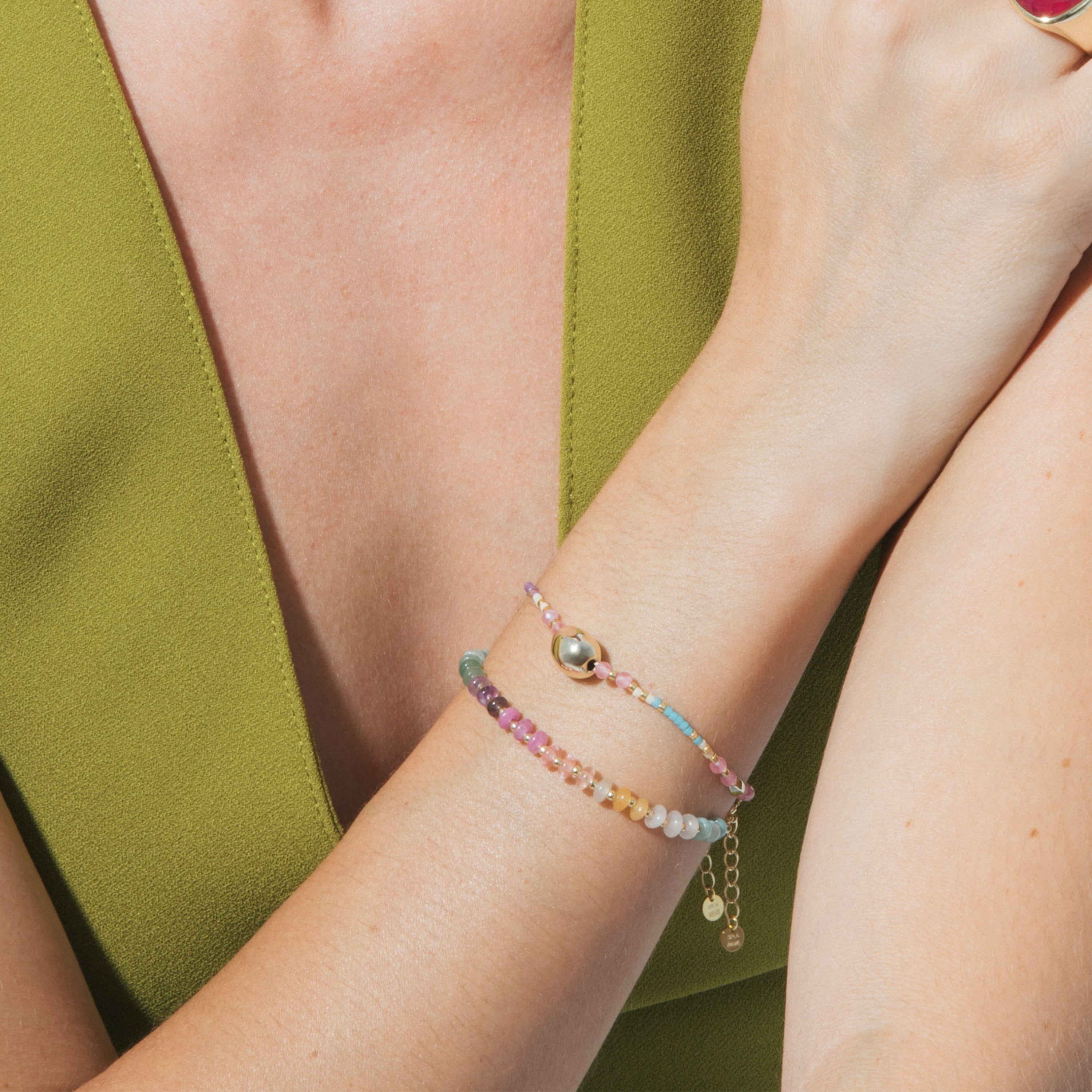 Sterling Silver 925 and Multicolor Natural Stone Bracelet with 18k Yellow Gold Finish - Uwa