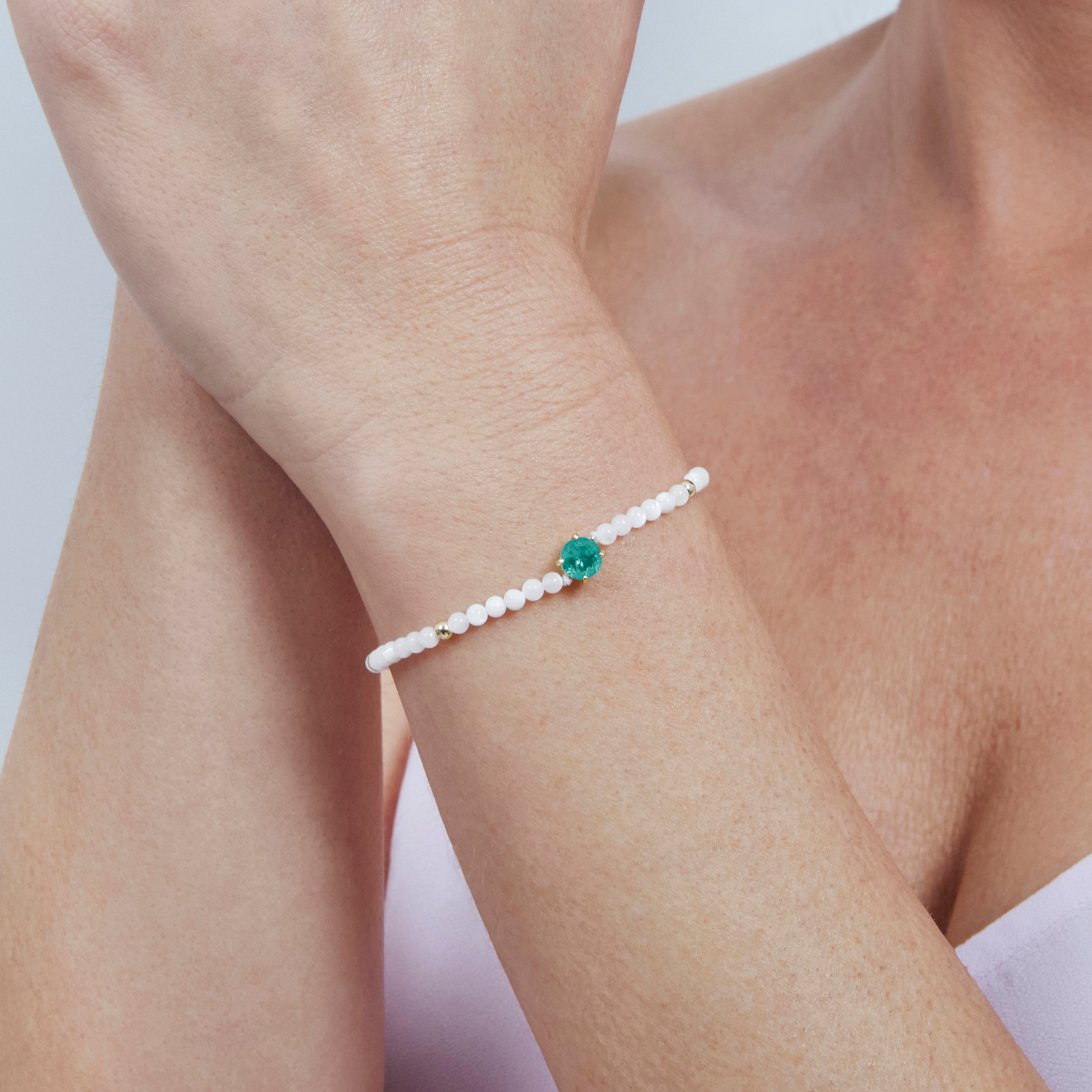 Pulsera de Cuarzo Hidrotermal Verde Paraiba acabado en oro amarillo de 18k - Neori