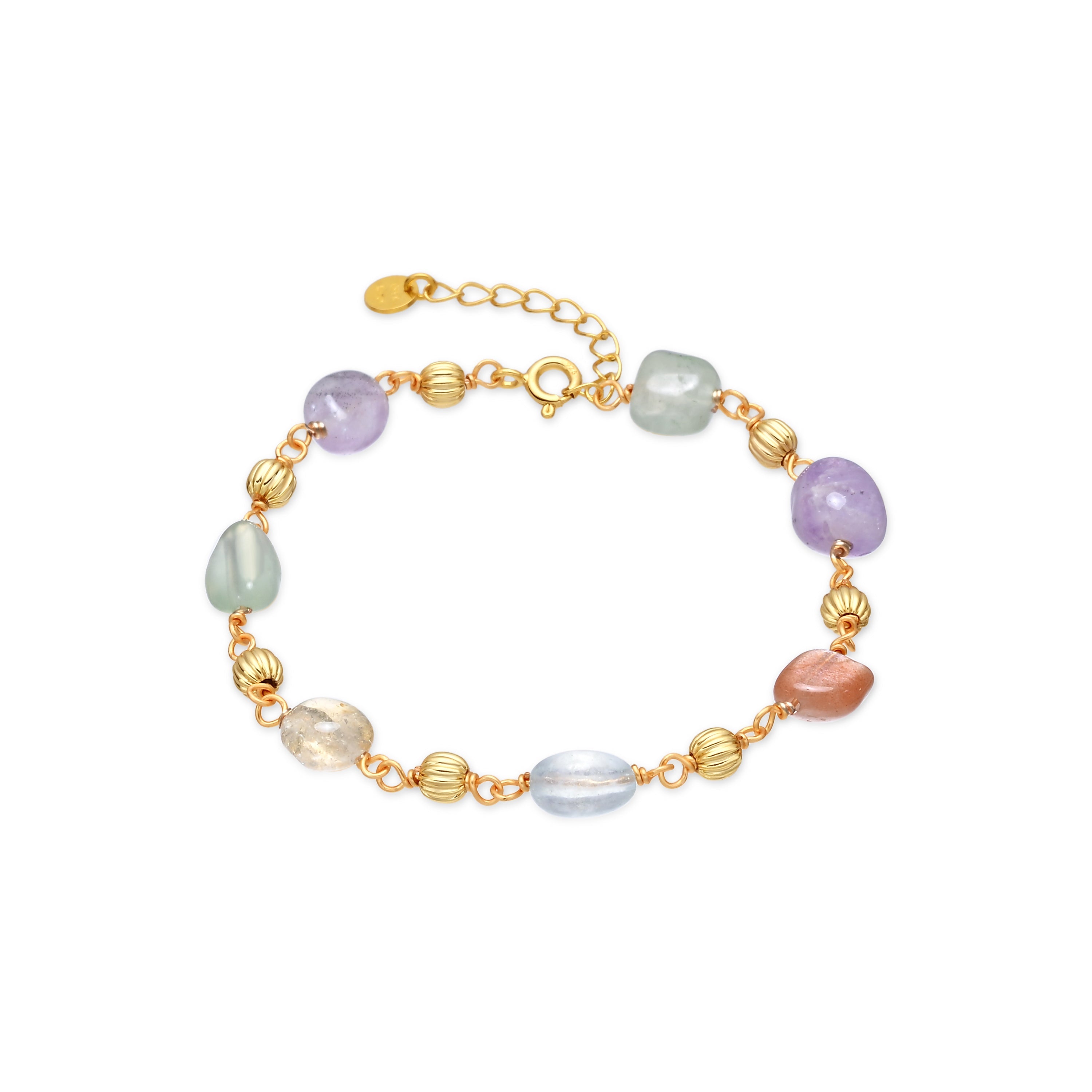 925 Sterling Silver and Multicolor Natural Stone Bracelet with 18k Yellow Gold Finish - Sariel
