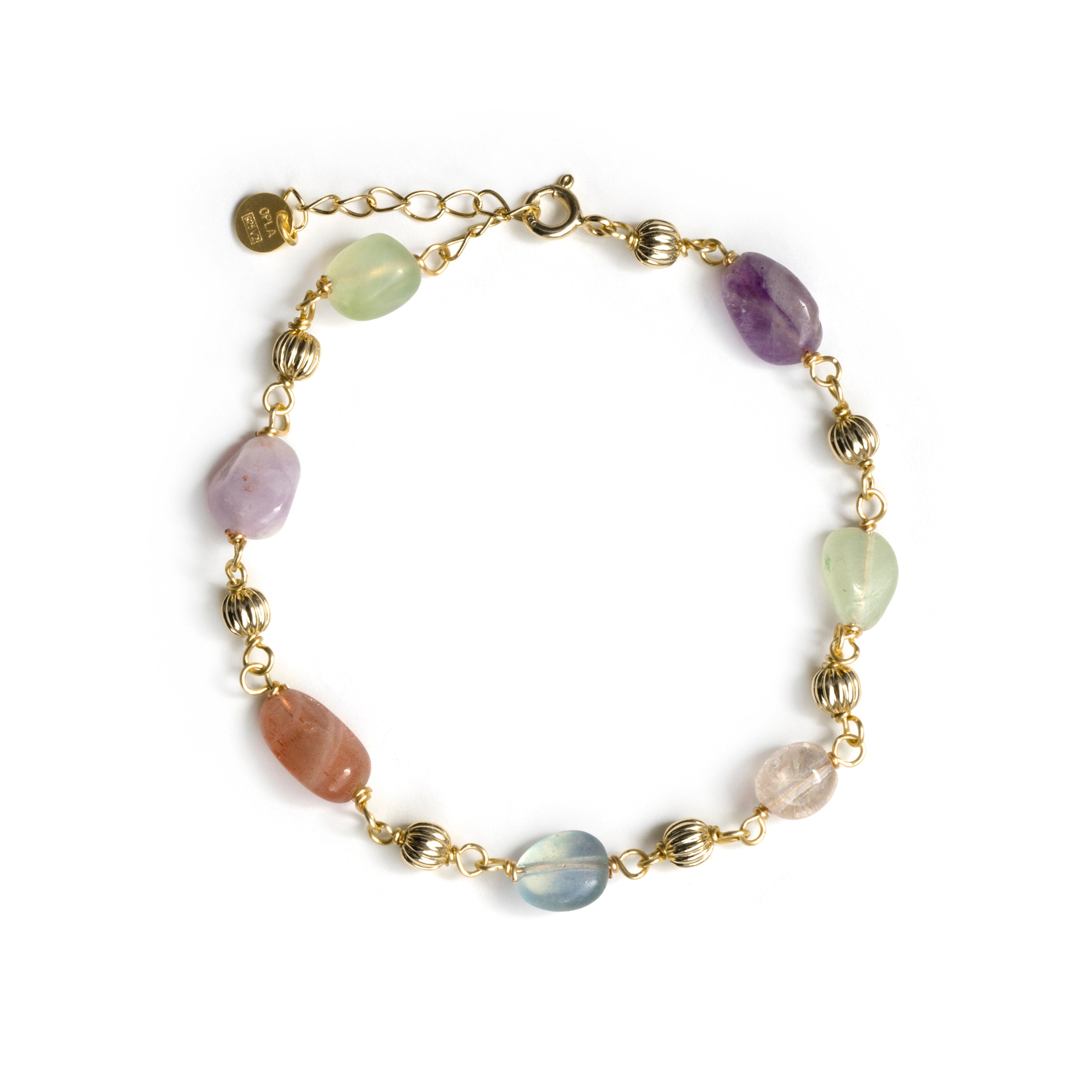 925 Sterling Silver and Multicolor Natural Stone Bracelet with 18k Yellow Gold Finish - Sariel