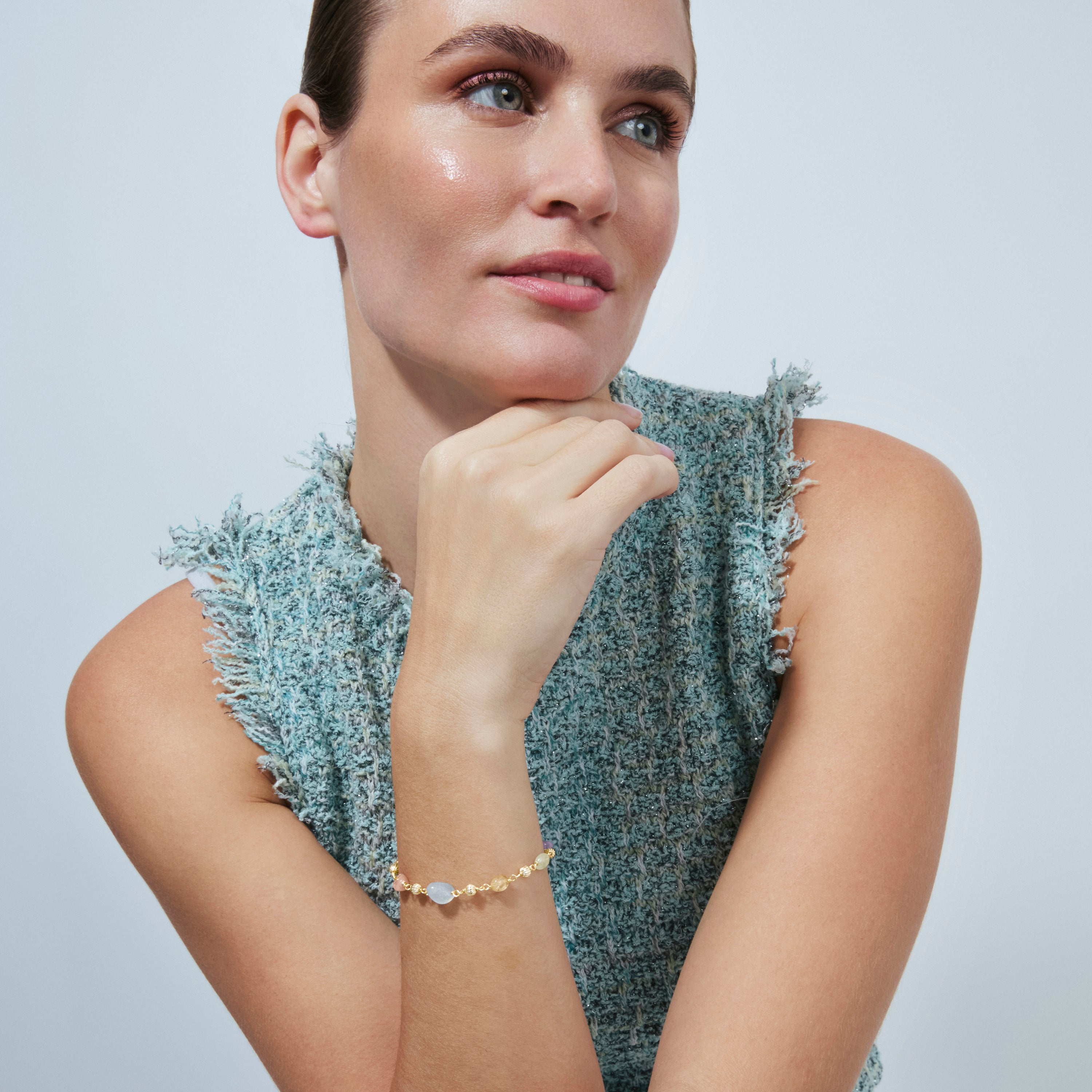 925 Sterling Silver and Multicolor Natural Stone Bracelet with 18k Yellow Gold Finish - Sariel