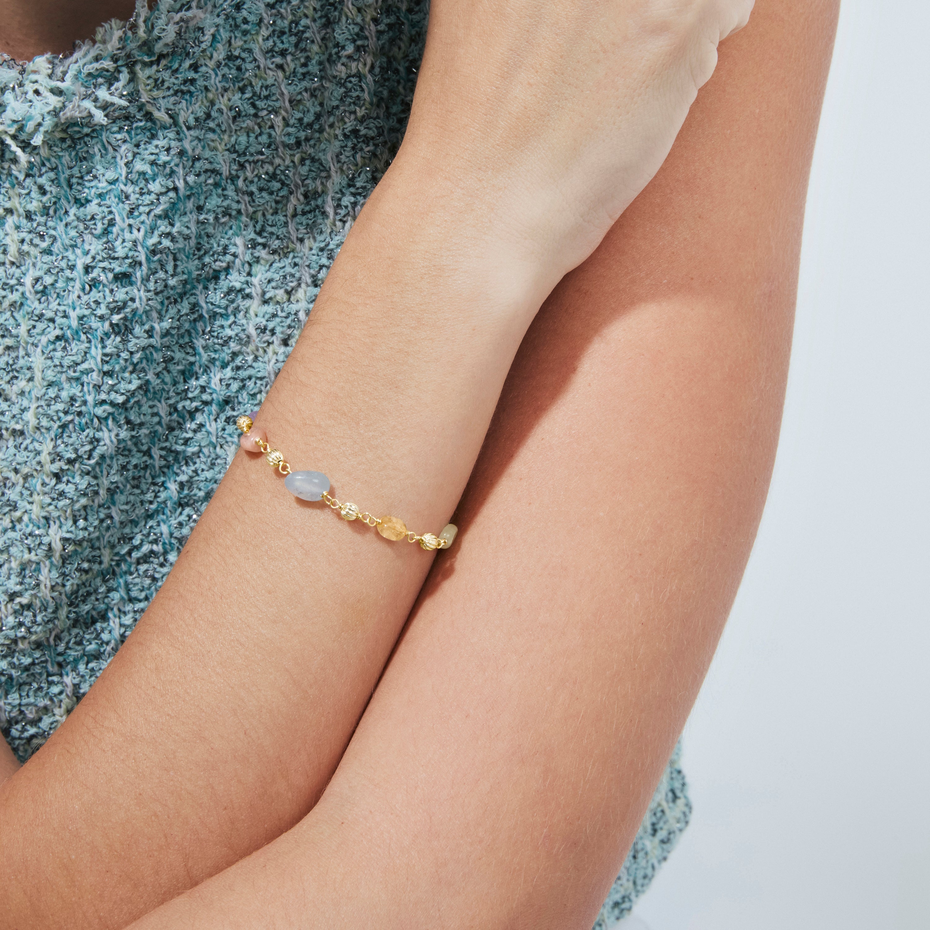 925 Sterling Silver and Multicolor Natural Stone Bracelet with 18k Yellow Gold Finish - Sariel