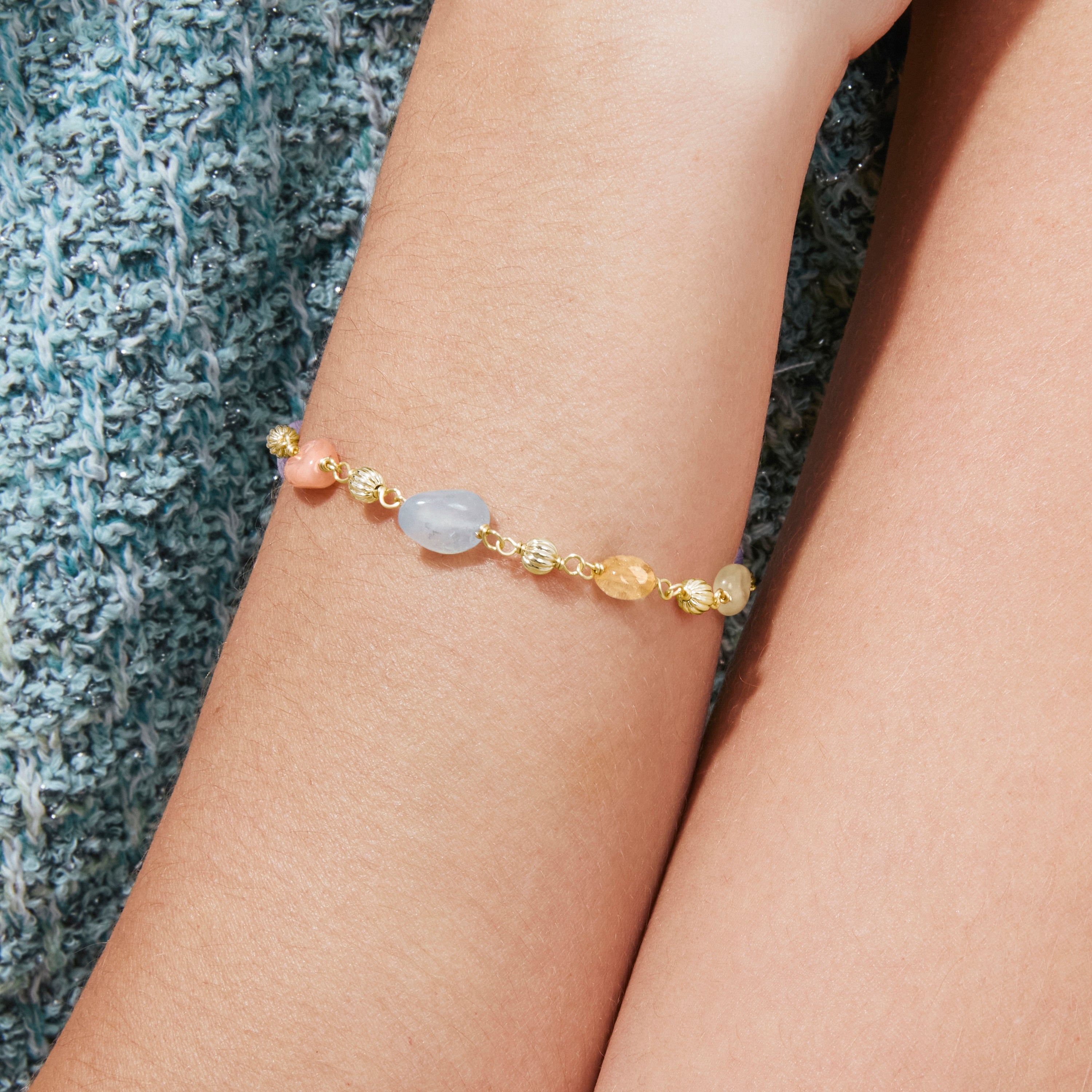 925 Sterling Silver and Multicolor Natural Stone Bracelet with 18k Yellow Gold Finish - Sariel