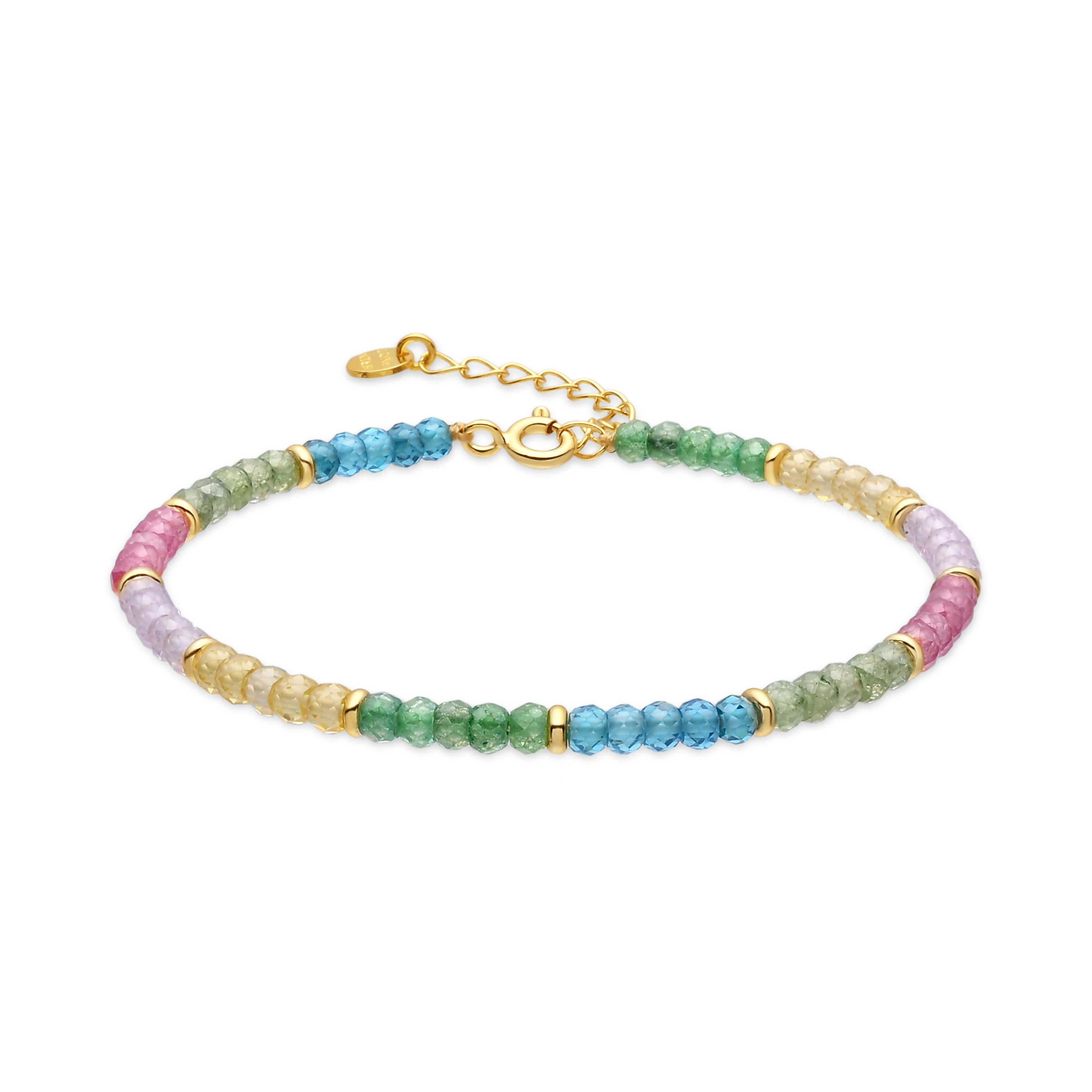 925 Sterling Silver and Multicolor Crystal Bracelet with 18k Yellow Gold Plating - Shusau