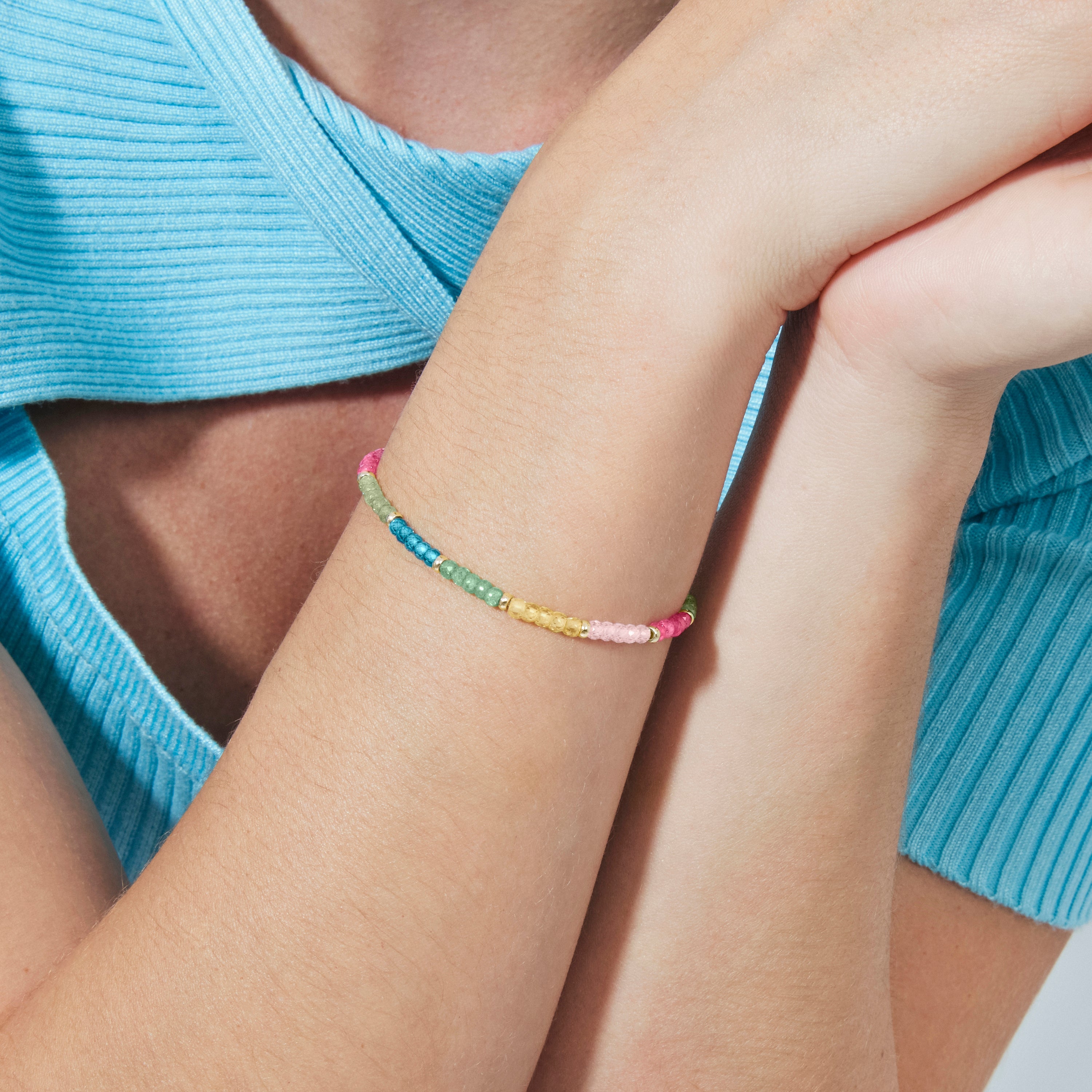 925 Sterling Silver and Multicolor Crystal Bracelet with 18k Yellow Gold Plating - Shusau