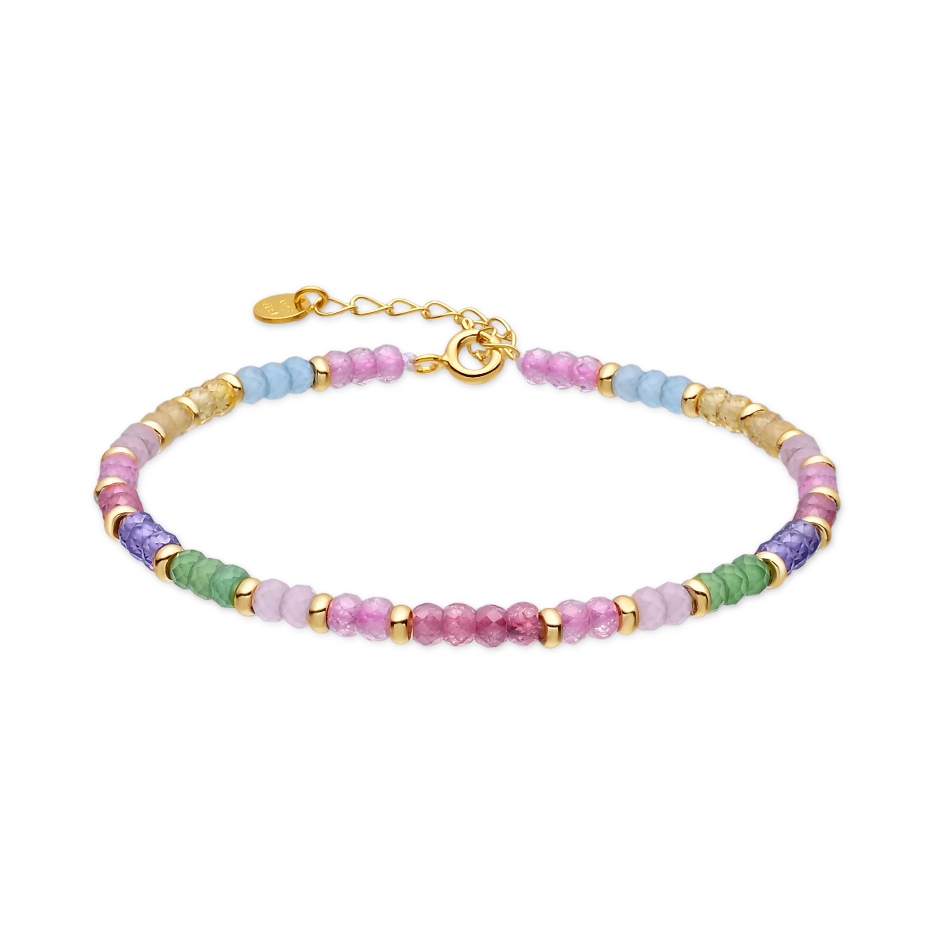 925 Sterling Silver Multicolor Zircon Bracelet with 18k Yellow Gold Finish - Zograx