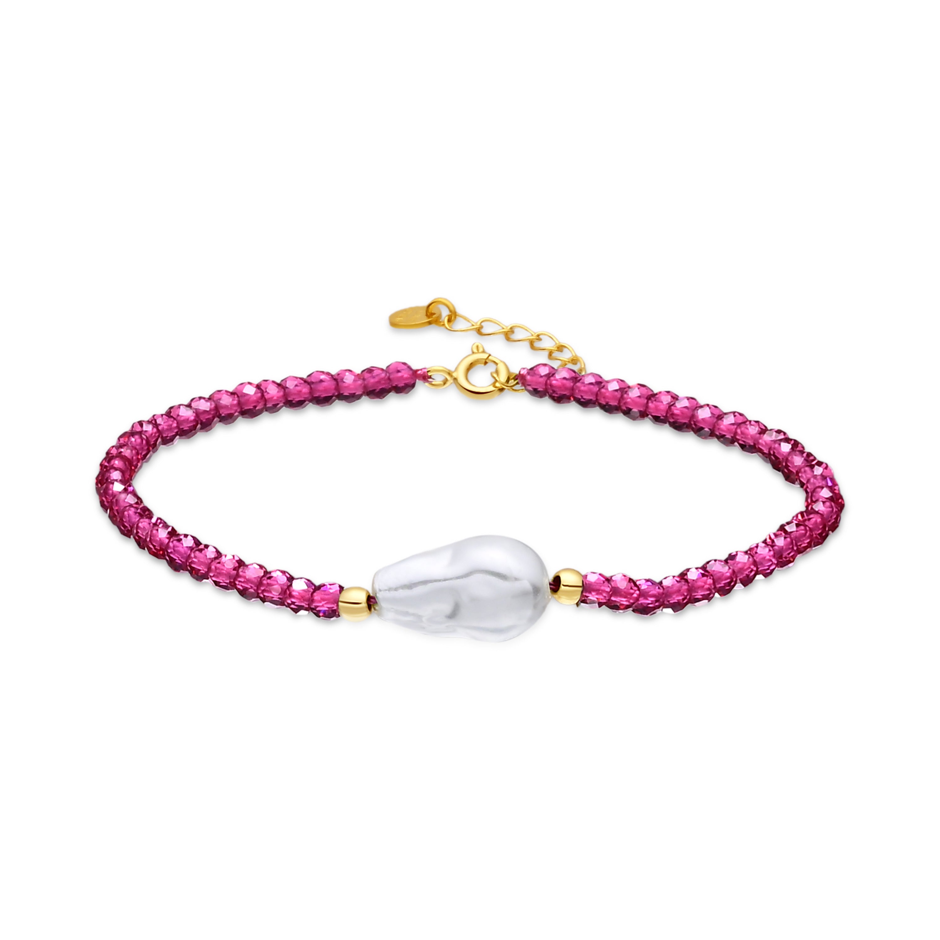 925 Sterling Silver Bracelet with Pink Zirconia and 18k Yellow Gold finish - Druna