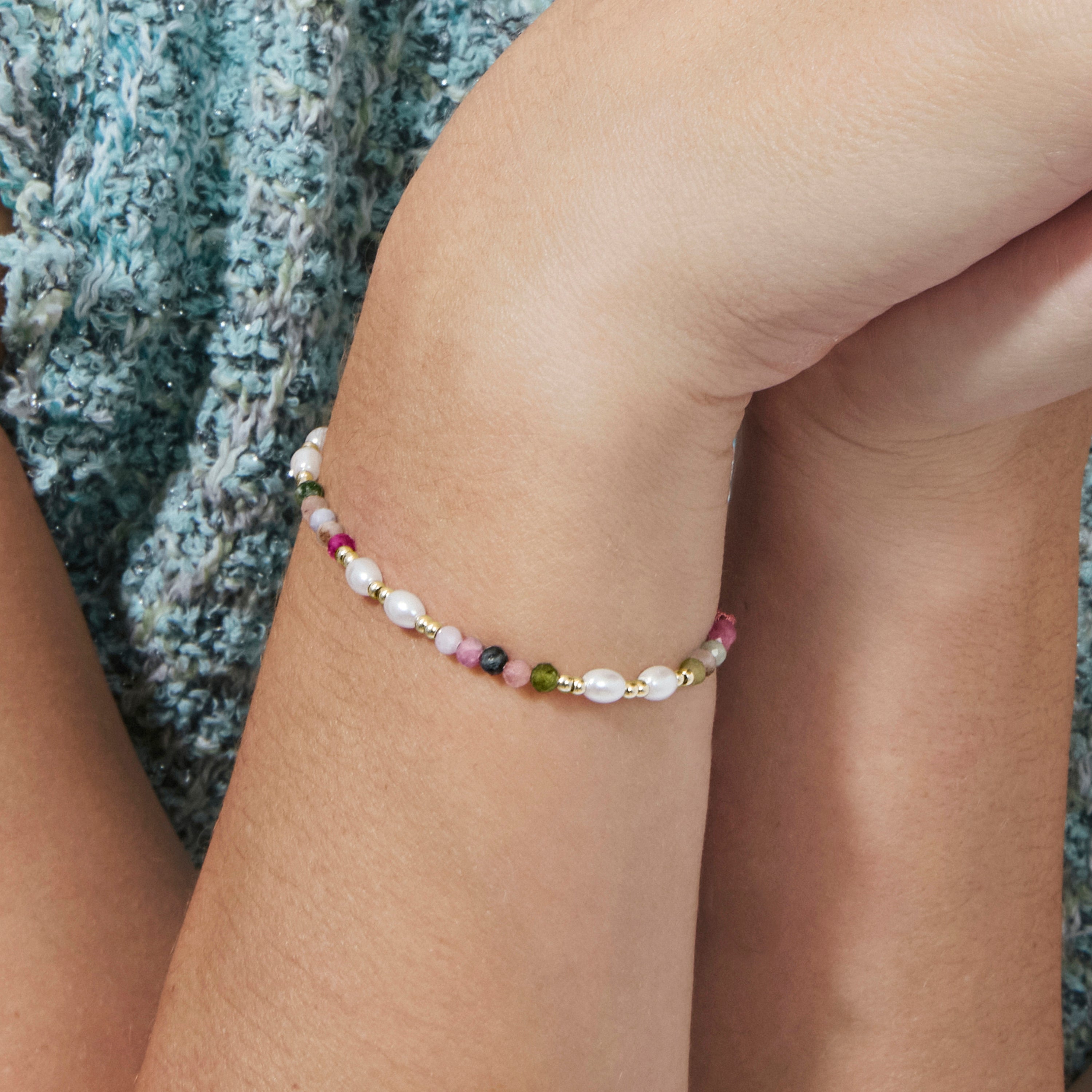 925 Sterling Silver and Multicolor Tourmaline Bracelet with 18k Yellow Gold Finish - Gornus