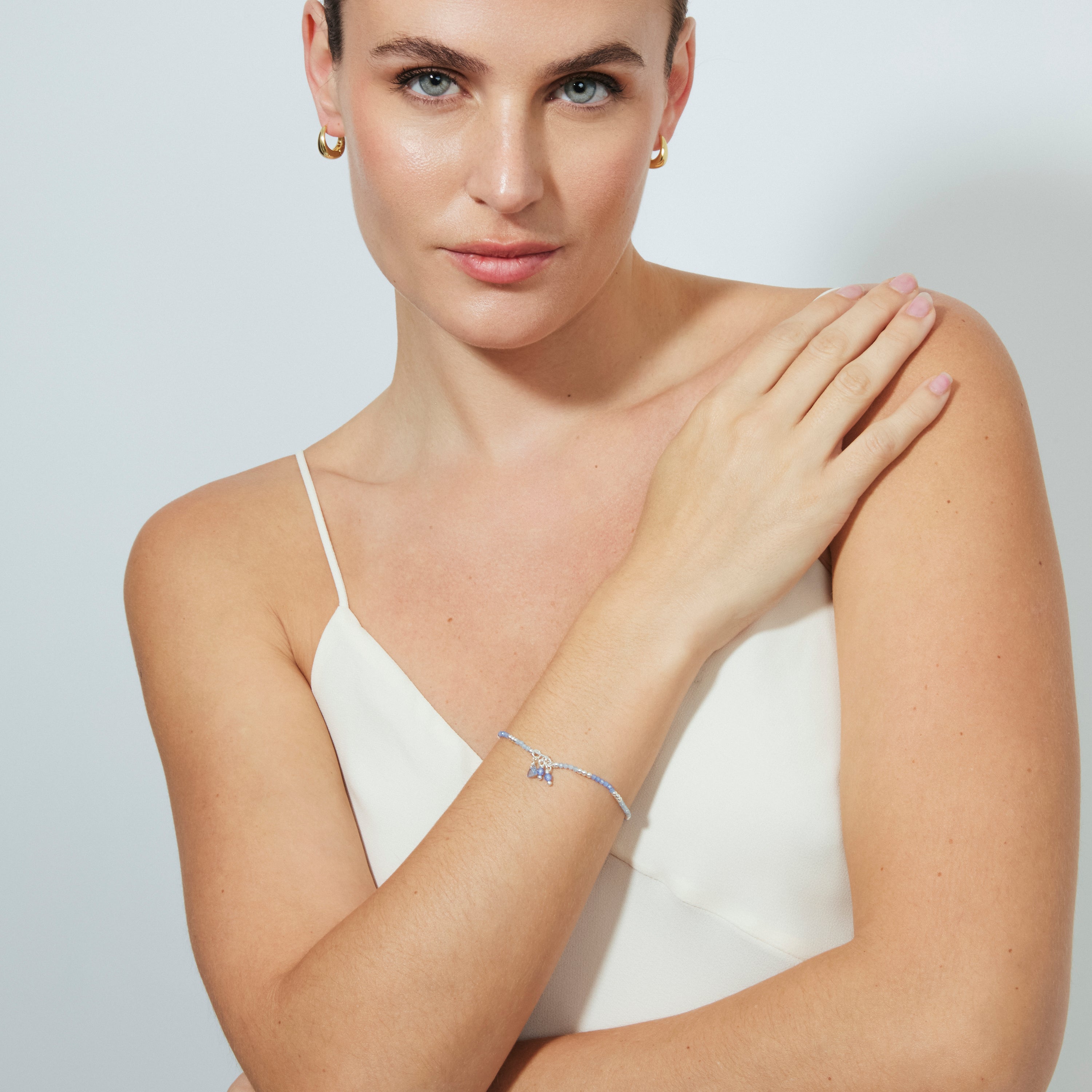 925 Sterling Silver Bracelet with Blue Crystal and Rhodium Finish - Ilkan