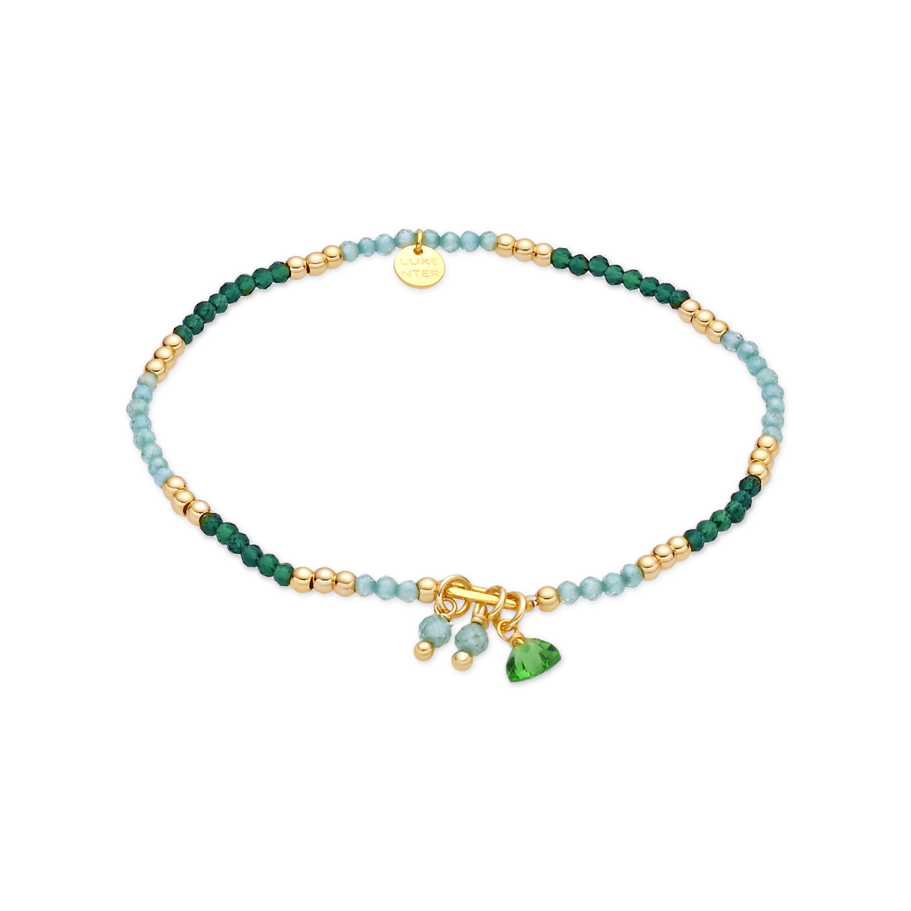 Sterling Silver 925 and Green Crystal bracelet with 18k yellow gold finish - Ilkan