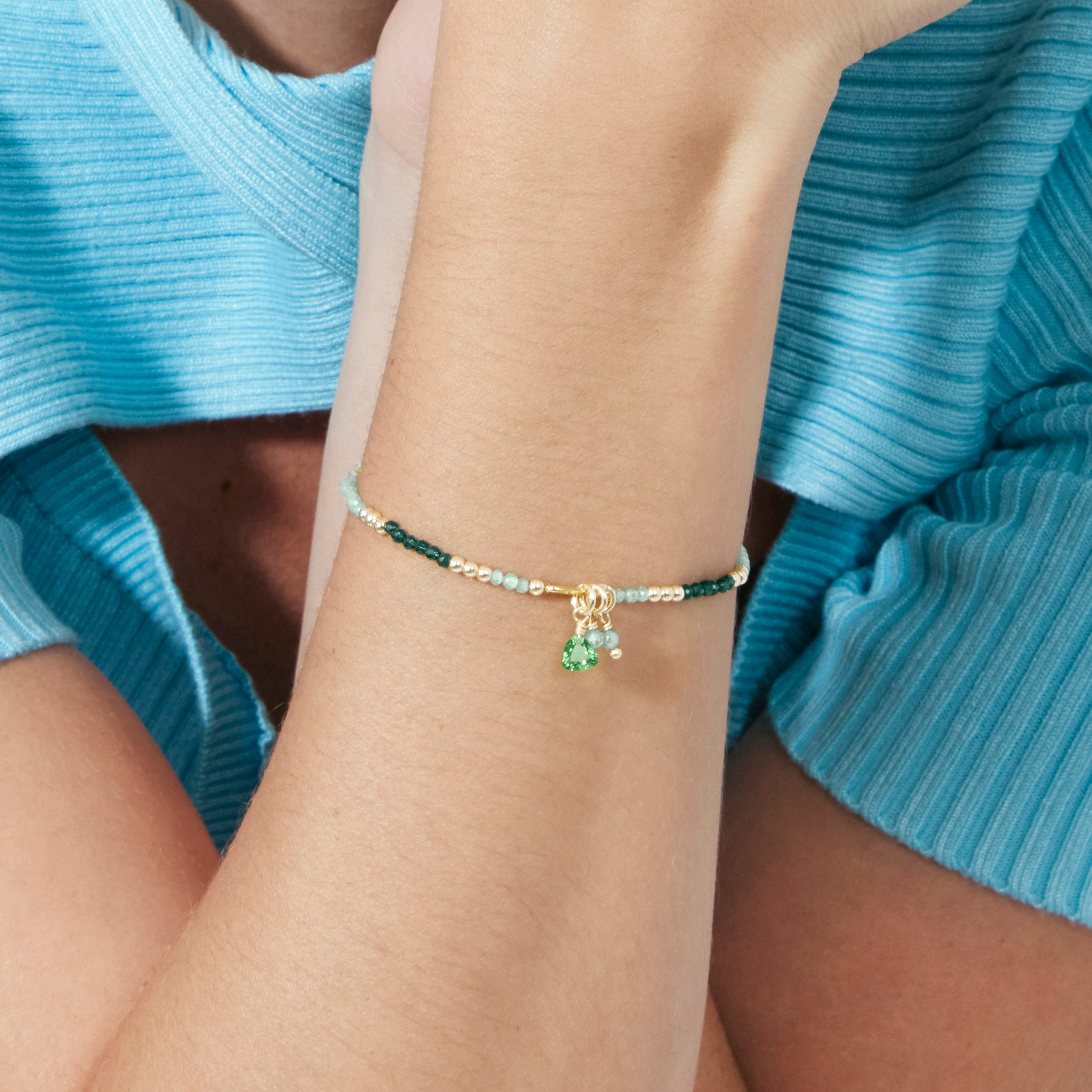 Sterling Silver 925 and Green Crystal bracelet with 18k yellow gold finish - Ilkan