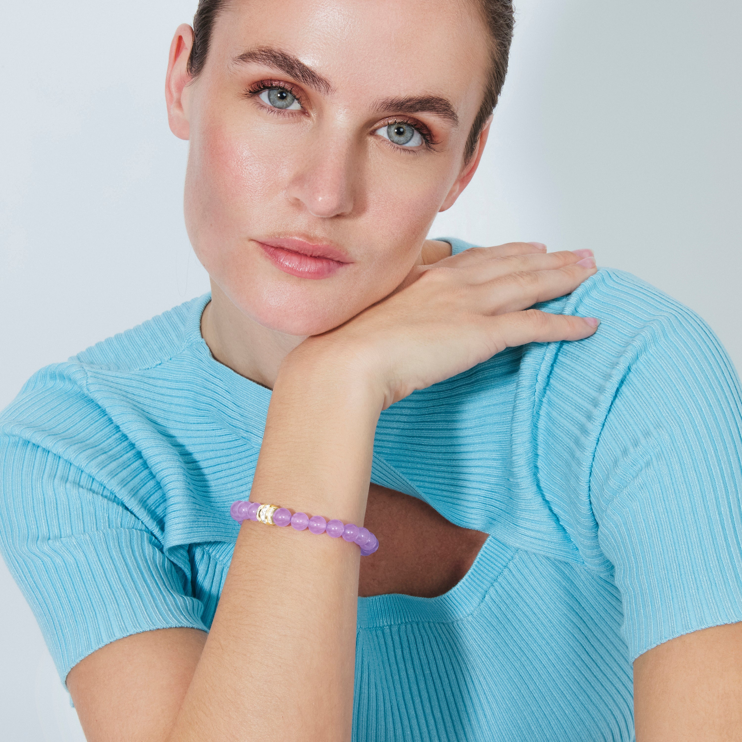 Pulsera de Plata de Ley 925 y Amatista Natural Clara acabado en oro amarillo de 18k - Teiga