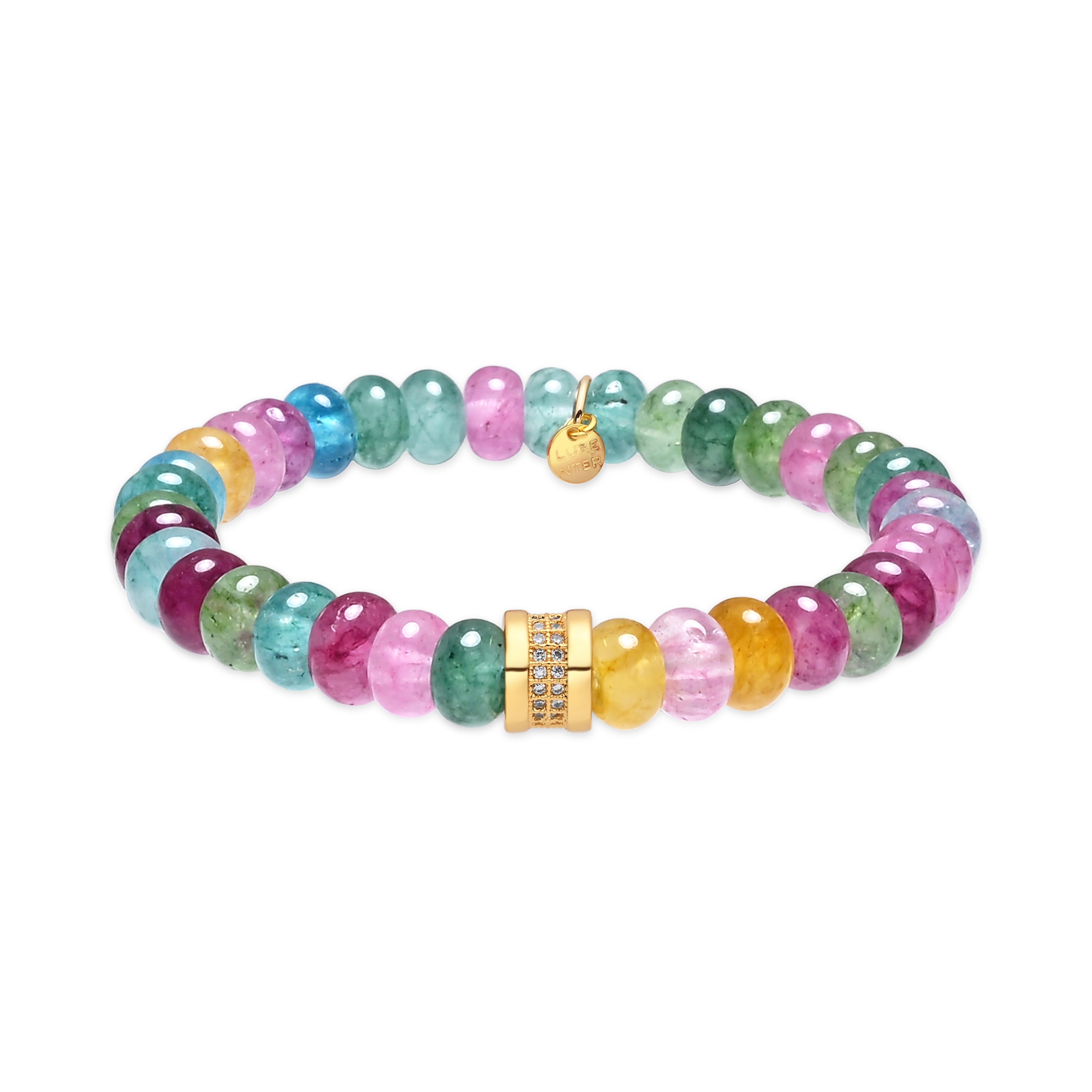 925 Sterling Silver and Multicolor Crystal Bracelet with 18k Yellow Gold Finish - Omke