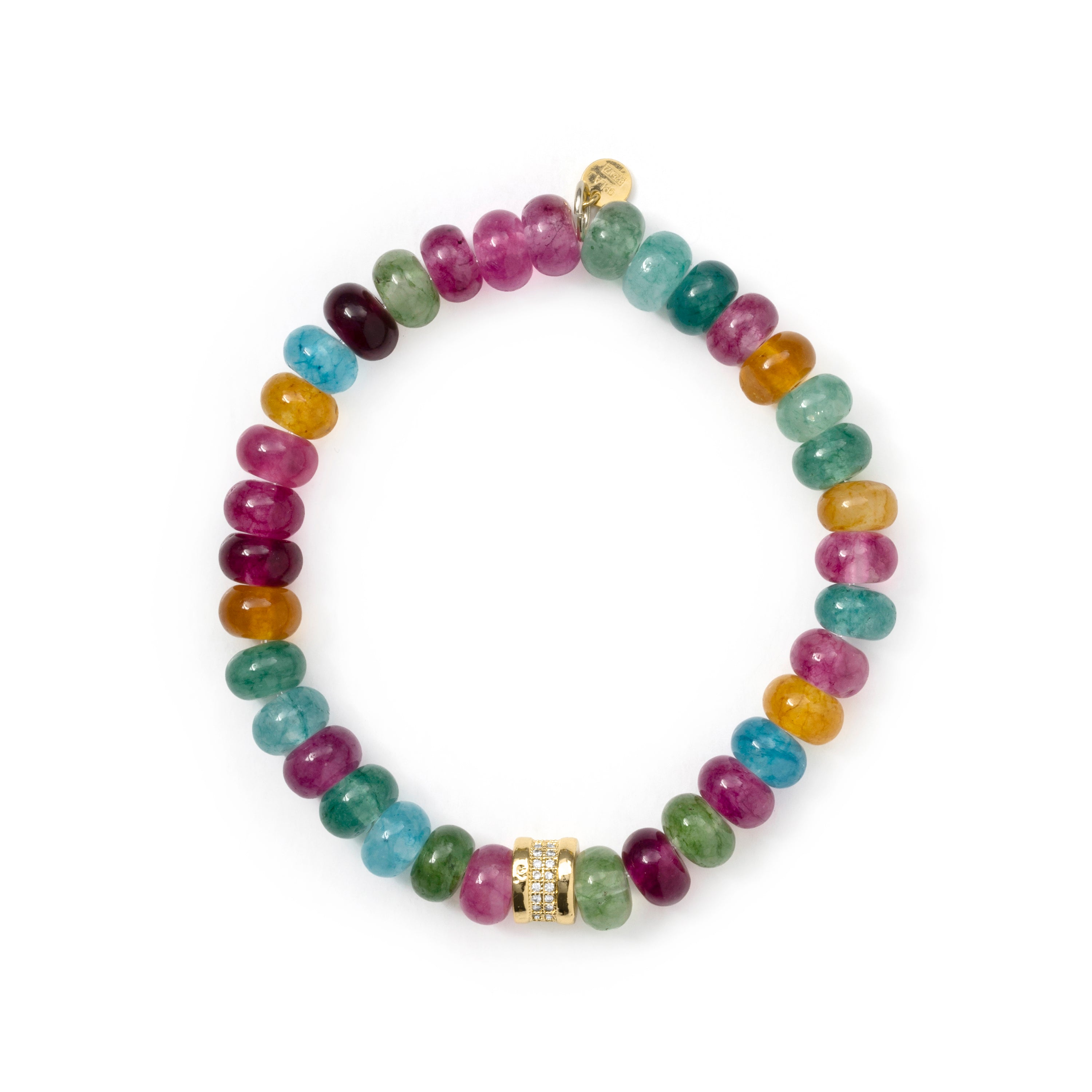 925 Sterling Silver and Multicolor Crystal Bracelet with 18k Yellow Gold Finish - Omke