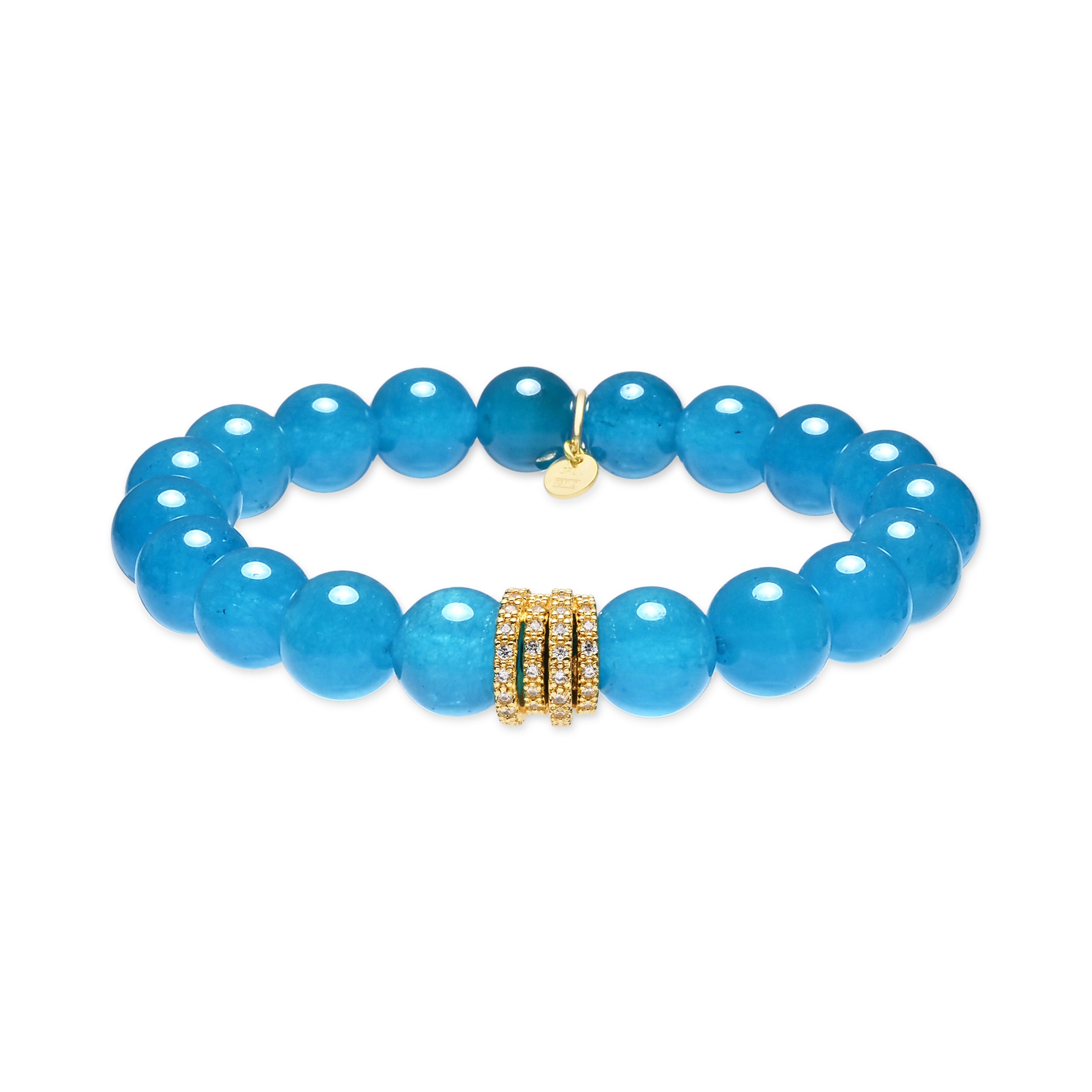 Sterling Silver 925 Bracelet with Blue Crystal and 18k Yellow Gold Finish - Tekin