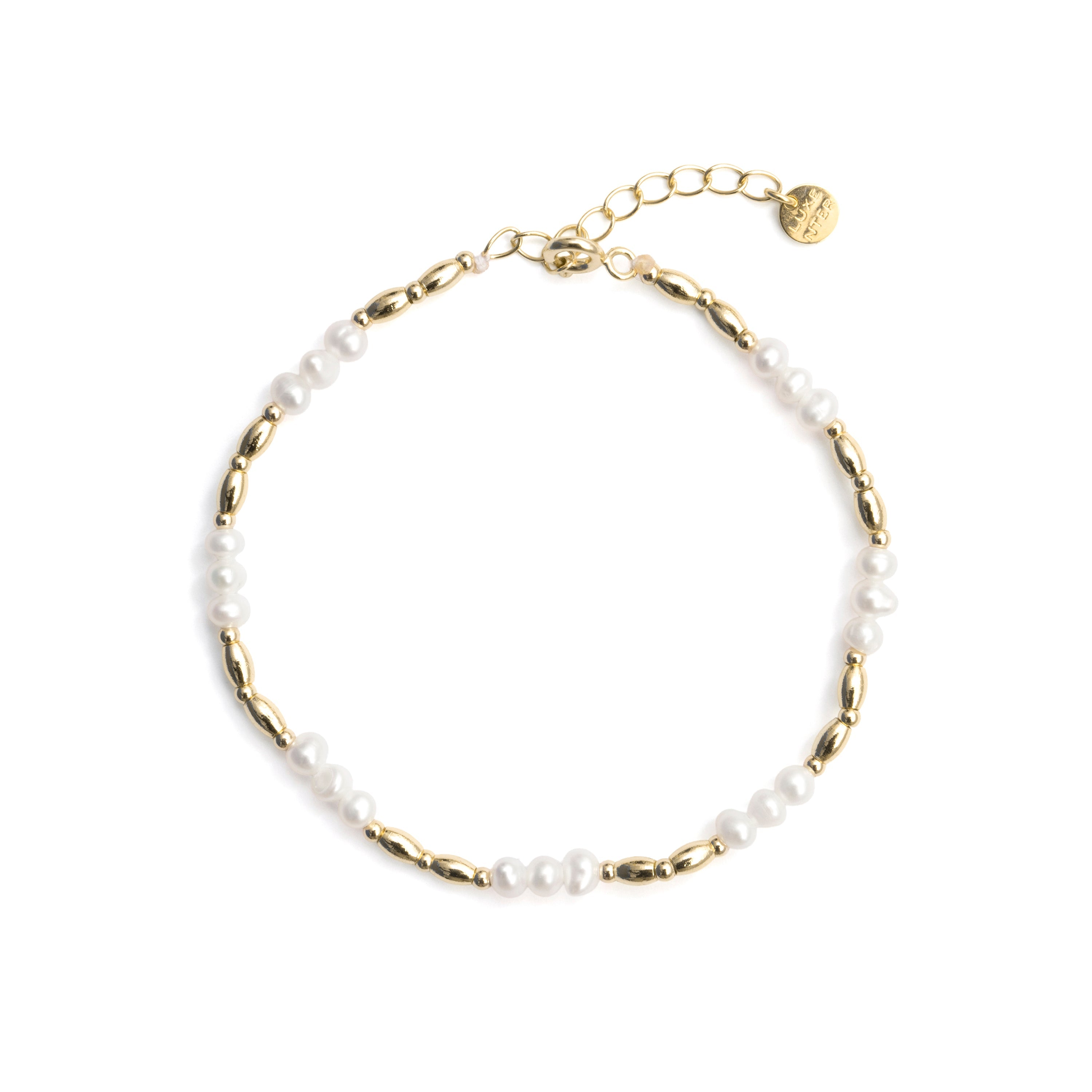 925 Sterling Silver and White Pearl Bracelet with 18k Yellow Gold Finish - Mefao
