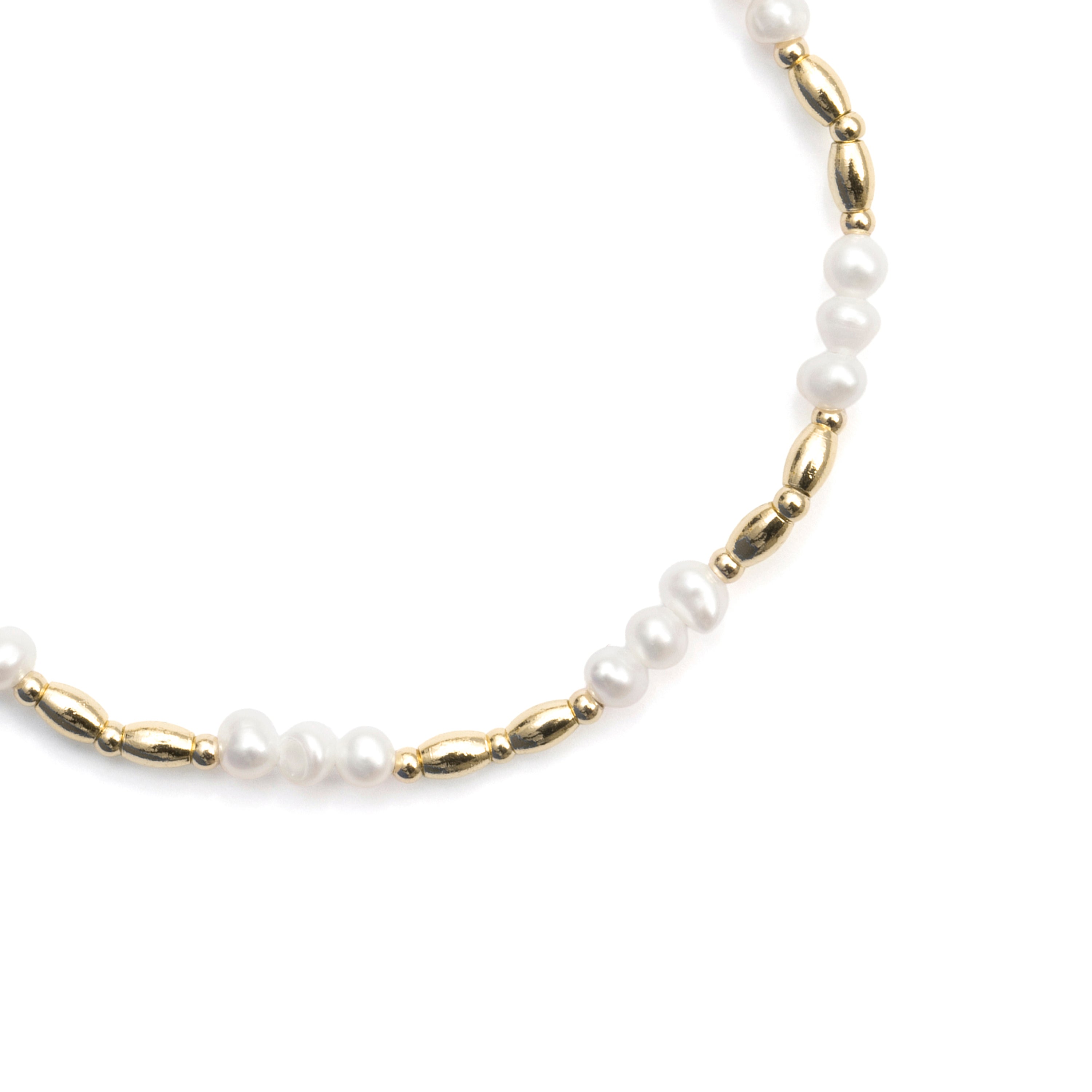 925 Sterling Silver and White Pearl Bracelet with 18k Yellow Gold Finish - Mefao