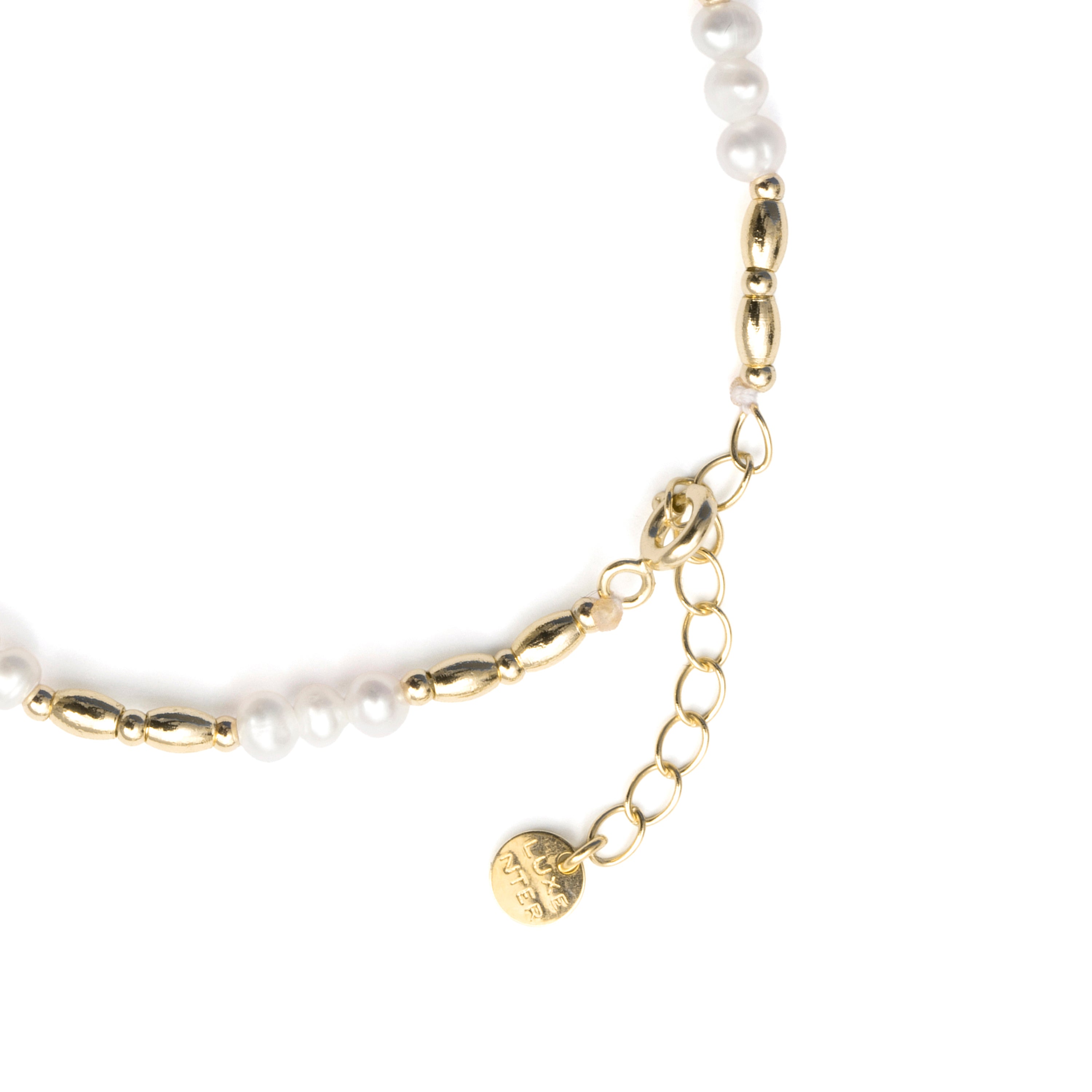 925 Sterling Silver and White Pearl Bracelet with 18k Yellow Gold Finish - Mefao