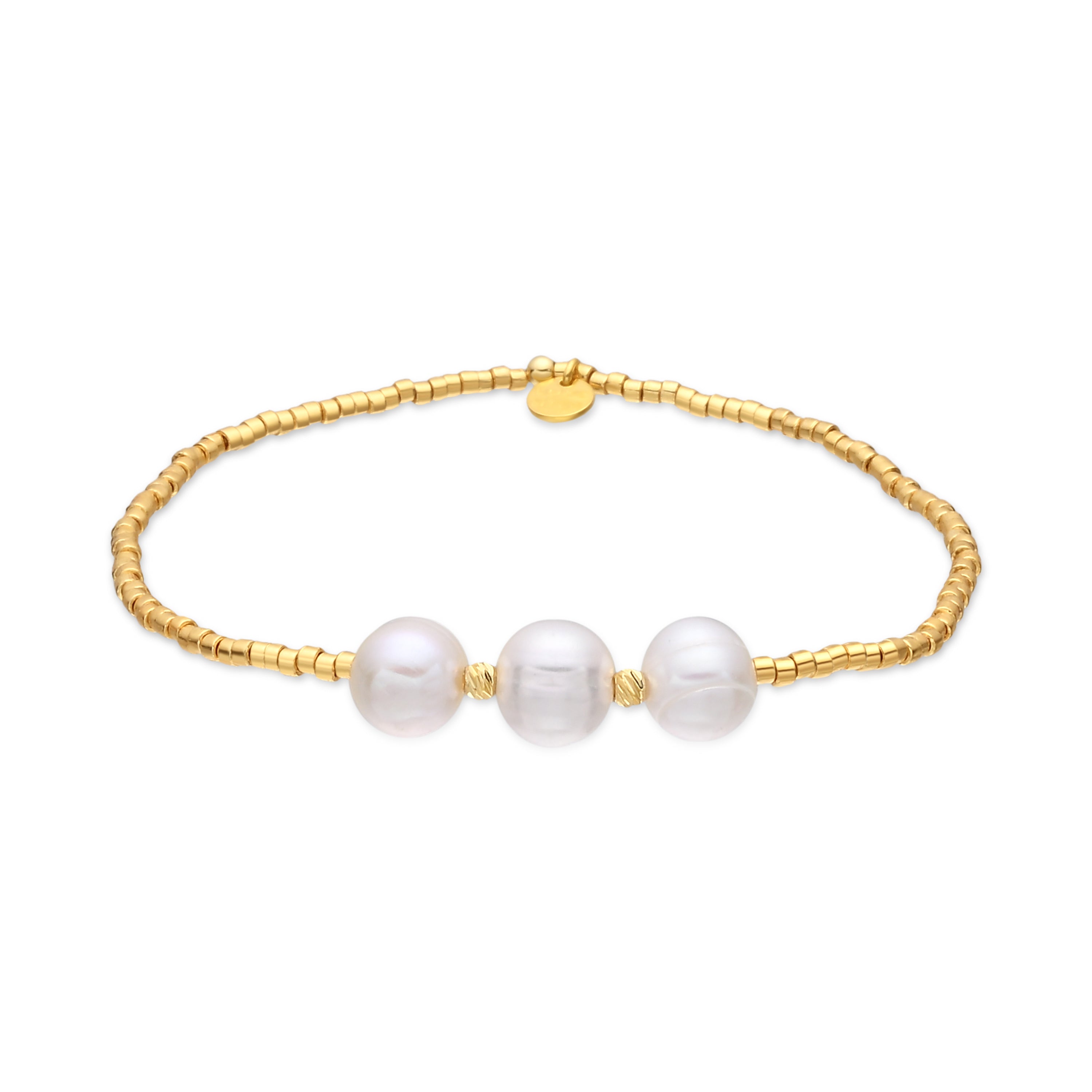925 Sterling Silver and White Pearl Bracelet with 18k Yellow Gold Finish - Oschu