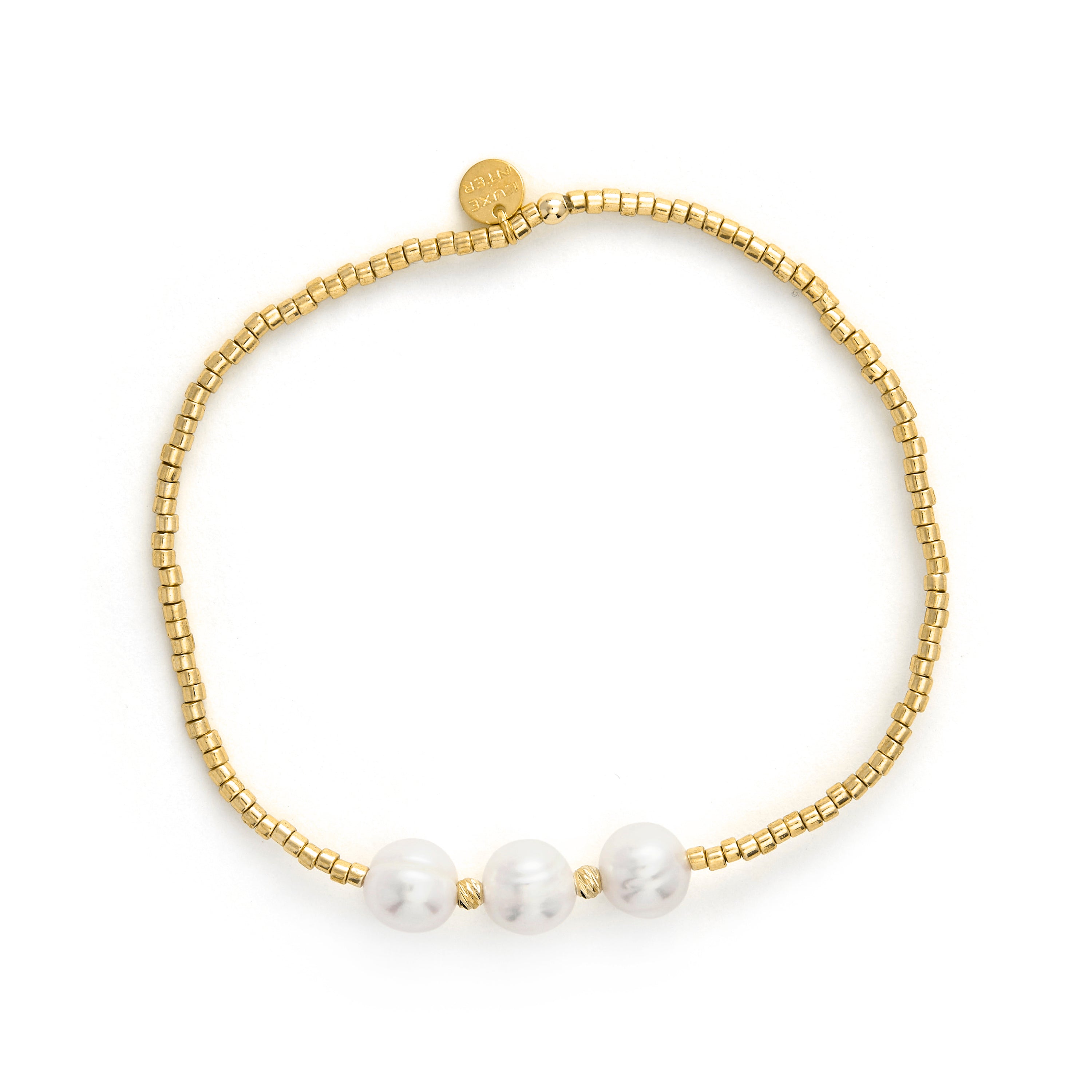 925 Sterling Silver and White Pearl Bracelet with 18k Yellow Gold Finish - Oschu