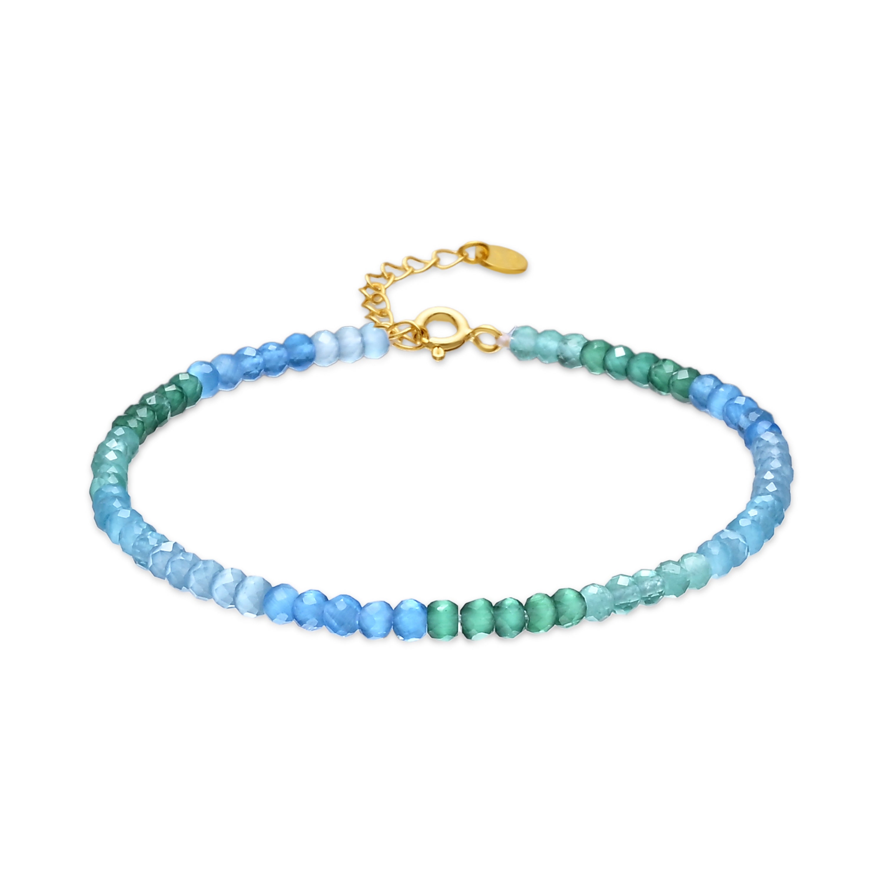 Pulsera de Plata de Ley 925 y Circonita Aguamarina acabado en oro amarillo de 18k - Saino