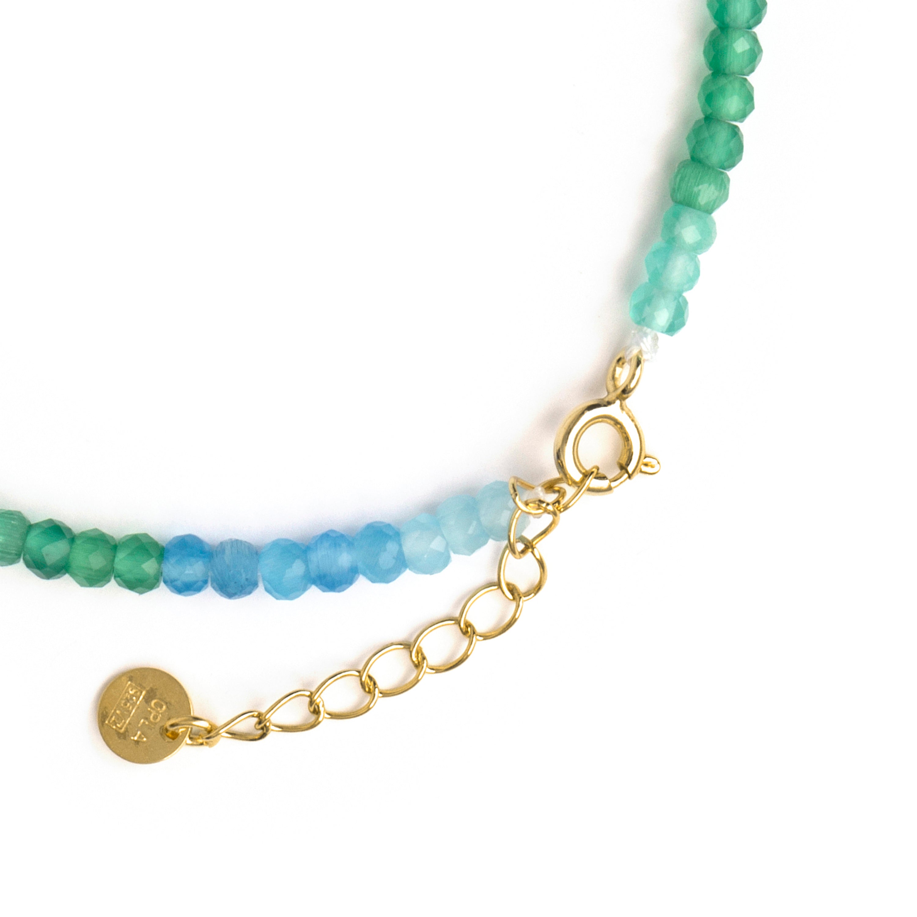 Pulsera de Plata de Ley 925 y Circonita Aguamarina acabado en oro amarillo de 18k - Saino