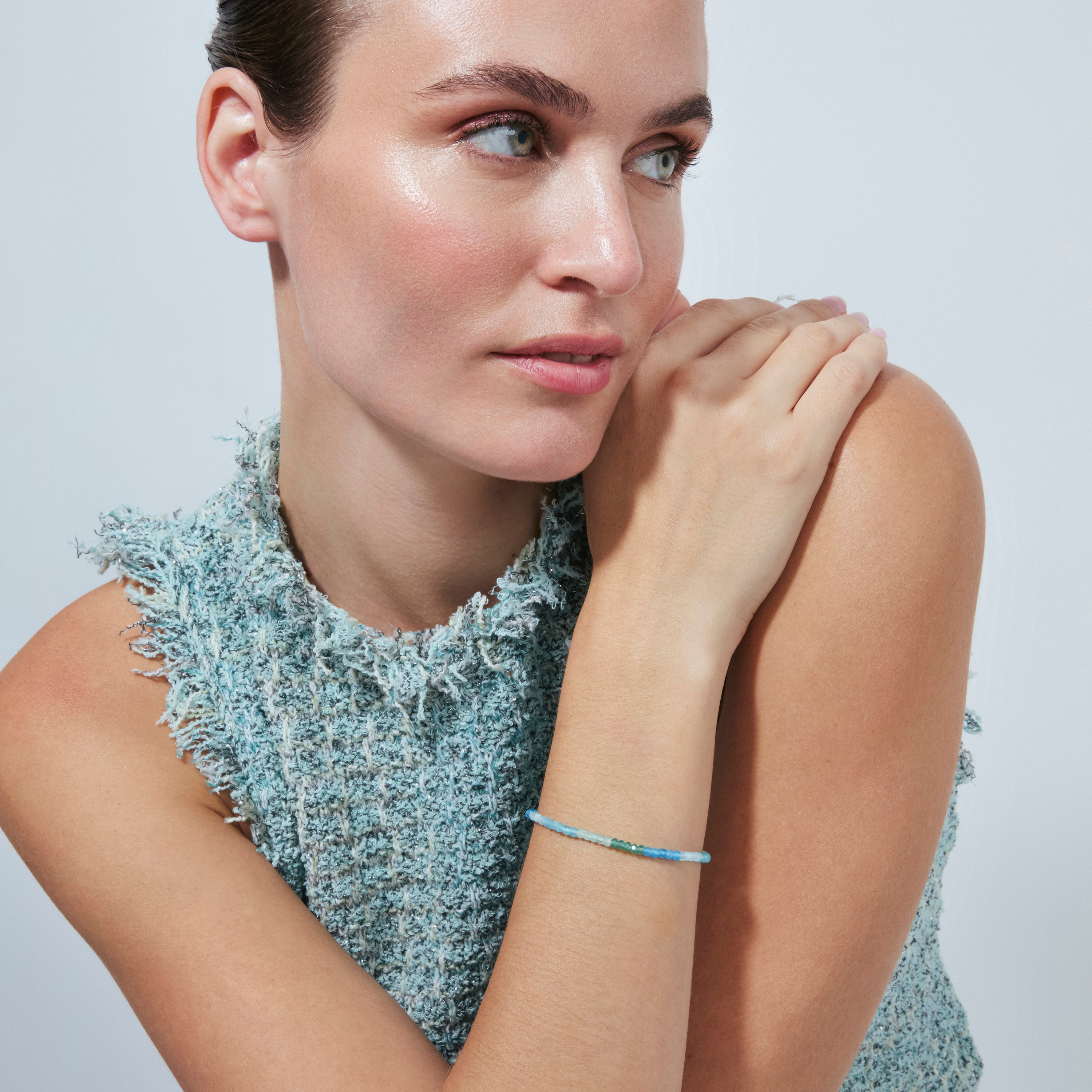 Pulsera de Plata de Ley 925 y Circonita Aguamarina acabado en oro amarillo de 18k - Saino