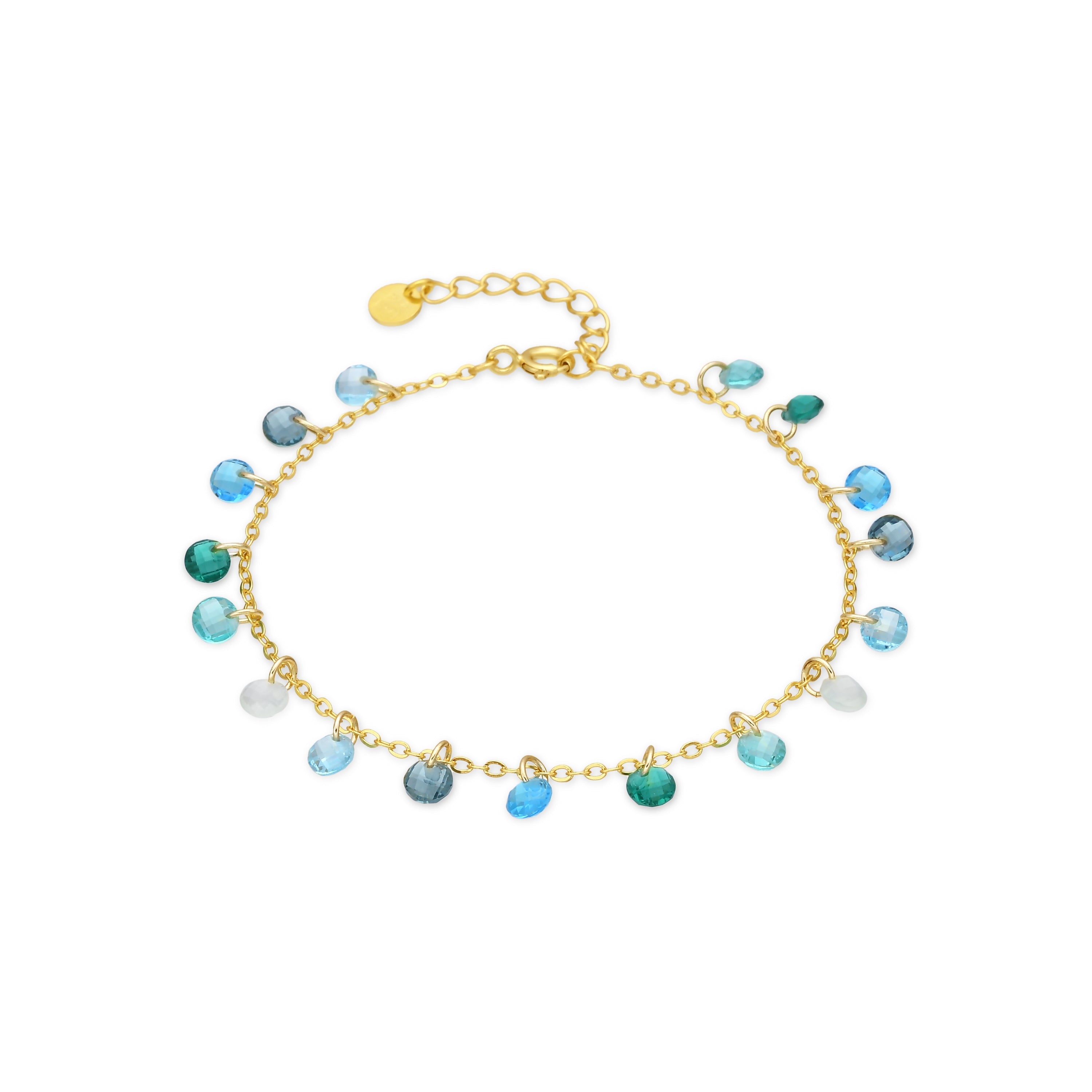 925 Sterling Silver Multicolor Zirconia Bracelet with 18k Yellow Gold Plating - Dorala