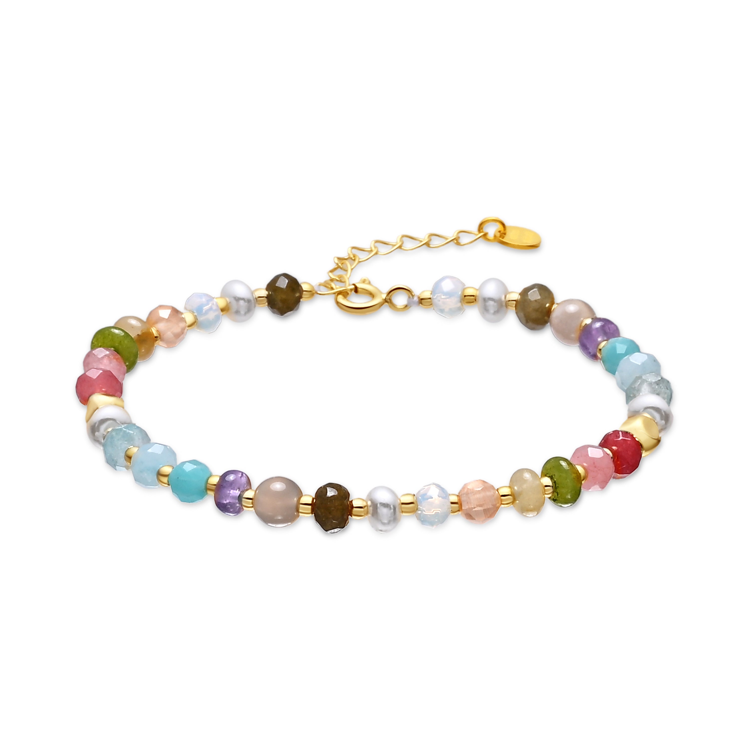 925 Sterling Silver and Multicolor Natural Stone Bracelet with 18k Yellow Gold Finish - Abdas