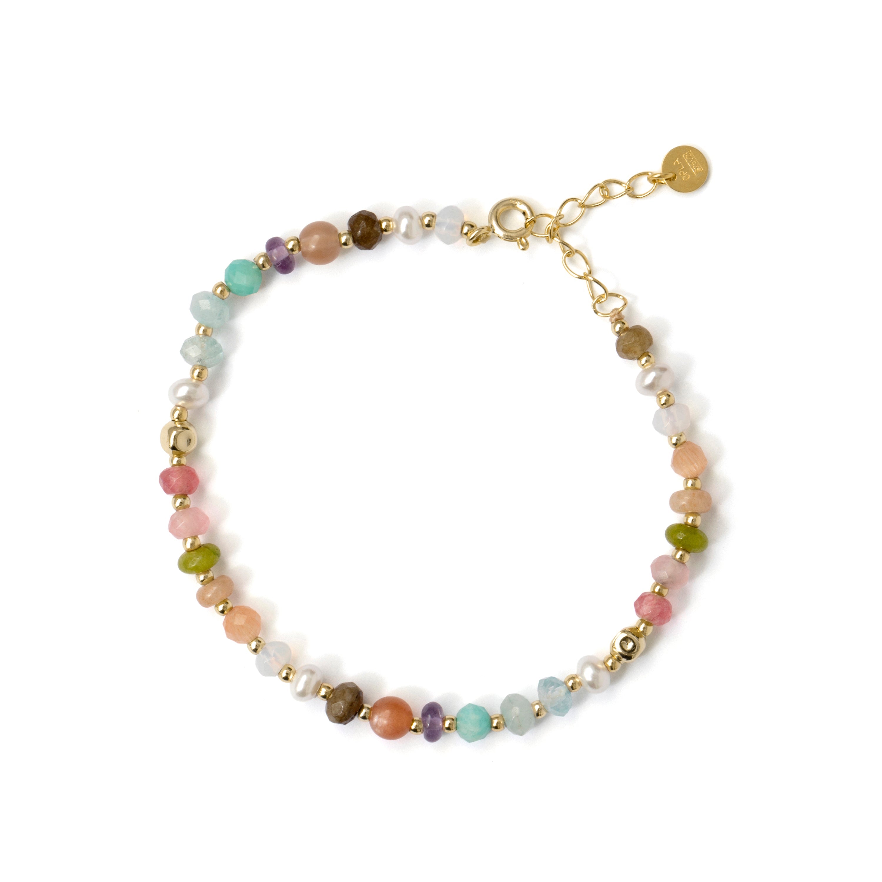 925 Sterling Silver and Multicolor Natural Stone Bracelet with 18k Yellow Gold Finish - Abdas
