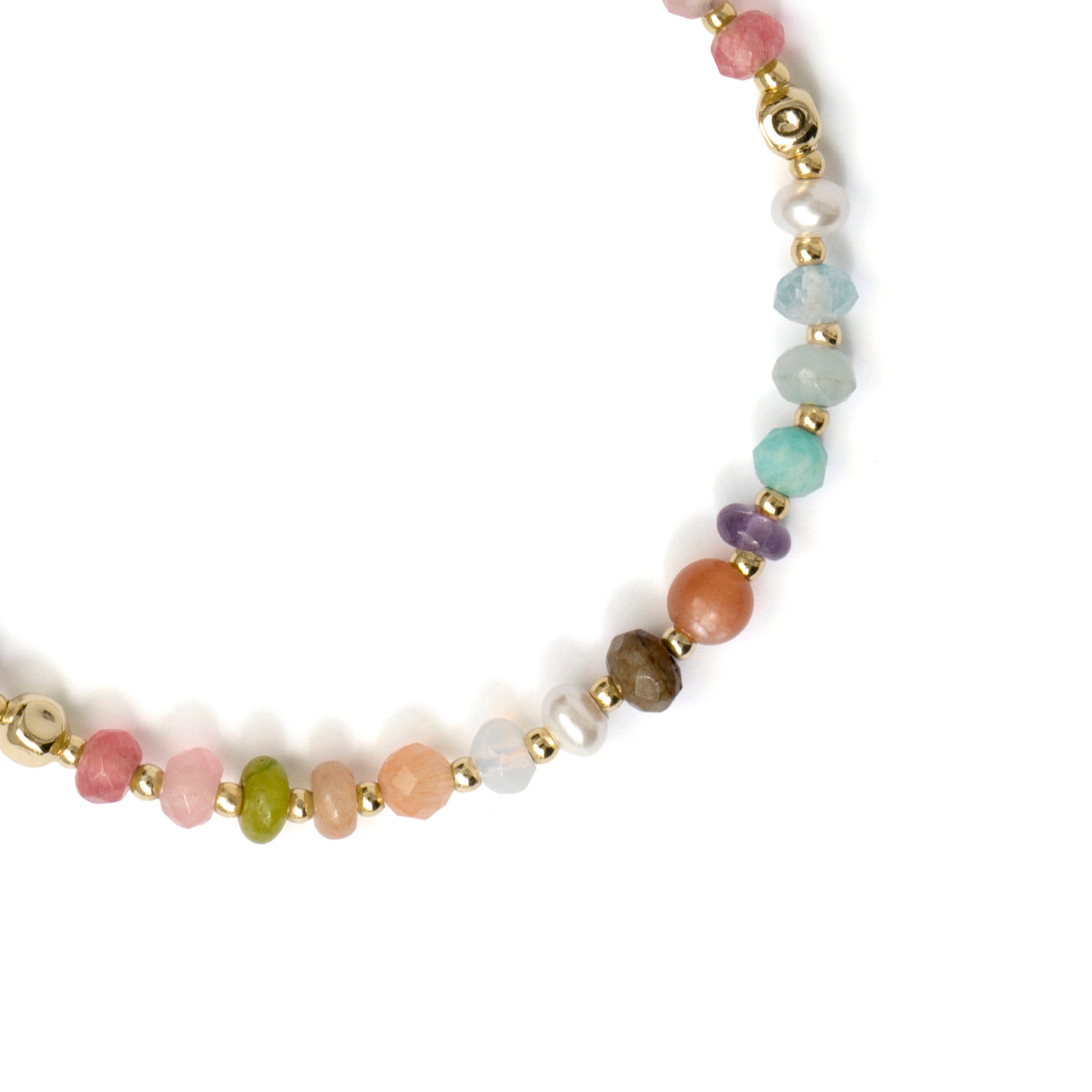 925 Sterling Silver and Multicolor Natural Stone Bracelet with 18k Yellow Gold Finish - Abdas