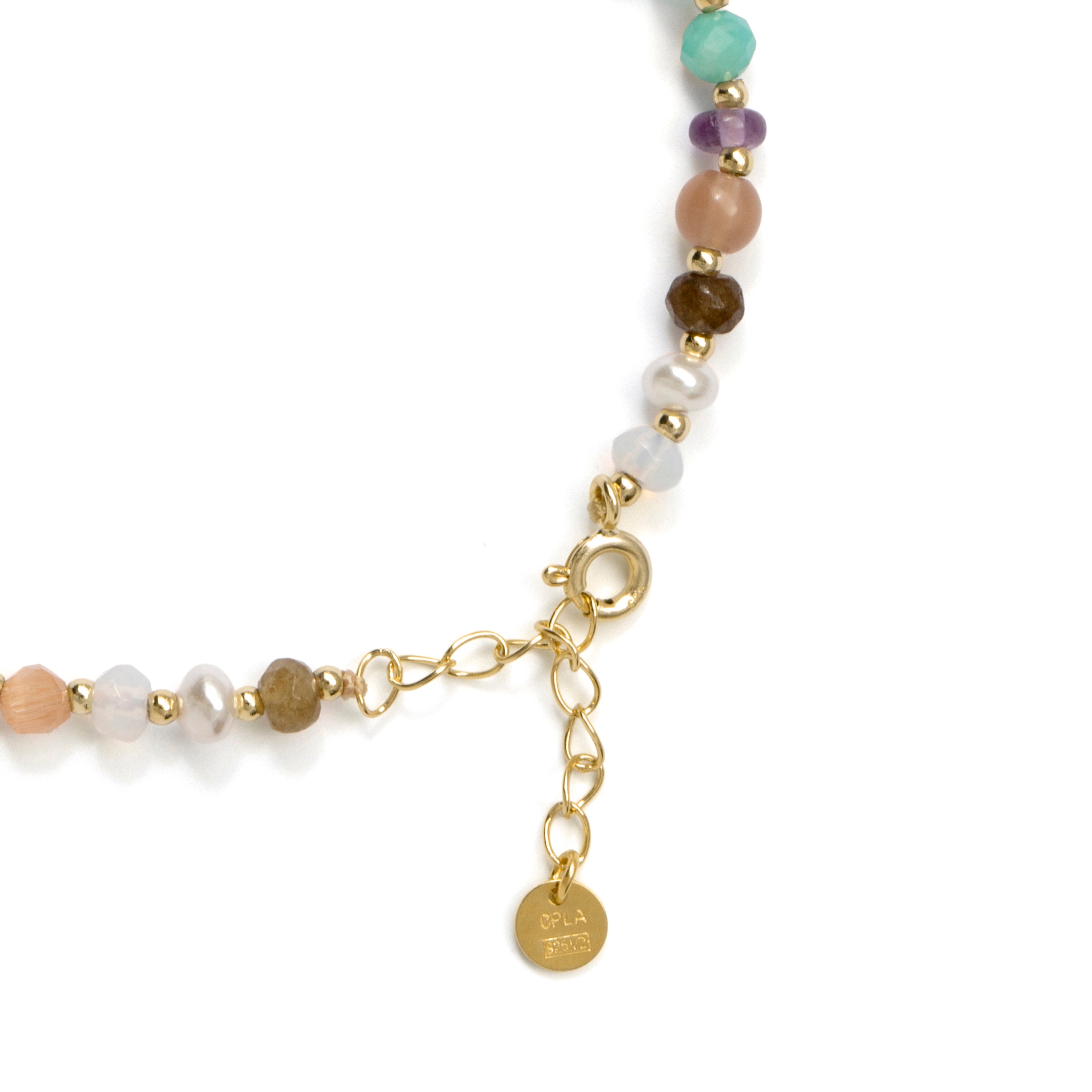 925 Sterling Silver and Multicolor Natural Stone Bracelet with 18k Yellow Gold Finish - Abdas